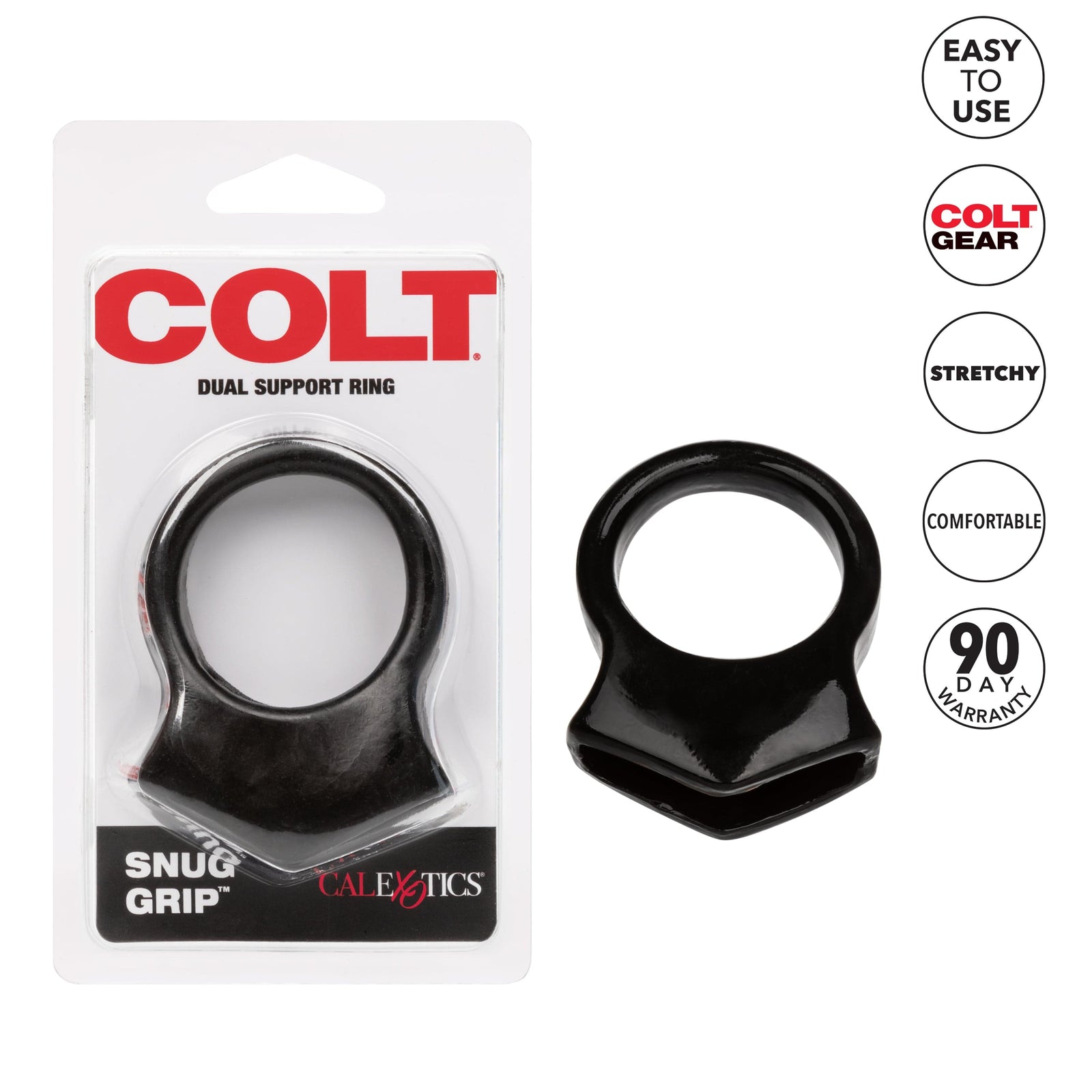 California Exotics - COLT Snug Grip Dual Support Cock Ring (Black) Rubber Cock Ring (Non Vibration) 620049509 CherryAffairs