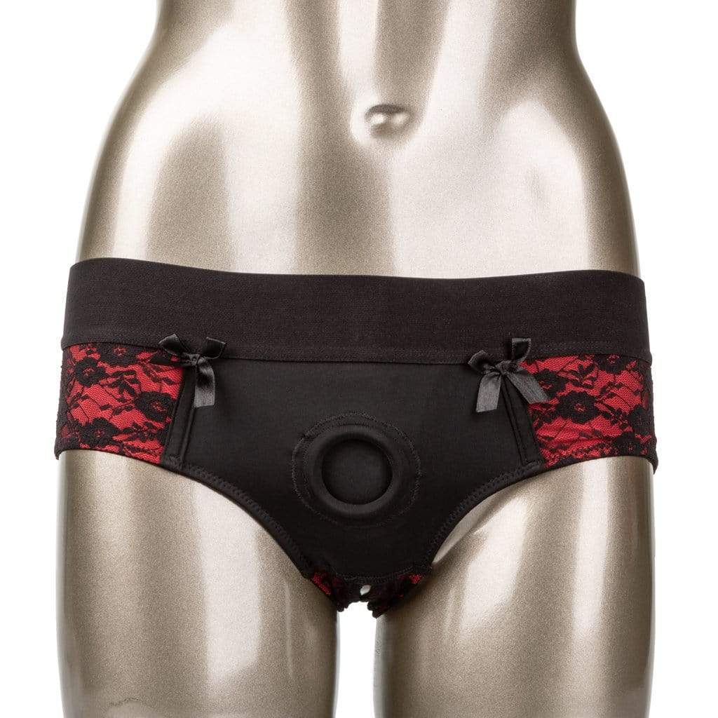 California Exotics - Scandal Crotchless Pegging Panty Set L/XL (Red) Strap On with Non hollow Dildo for Female (Non Vibration) 716770093547 CherryAffairs