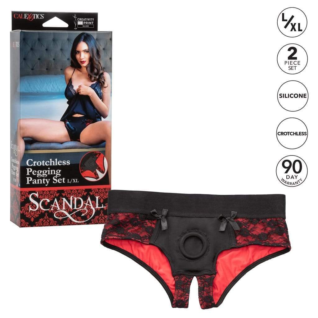 California Exotics - Scandal Crotchless Pegging Panty Set L/XL (Red) Strap On with Non hollow Dildo for Female (Non Vibration) 716770093547 CherryAffairs
