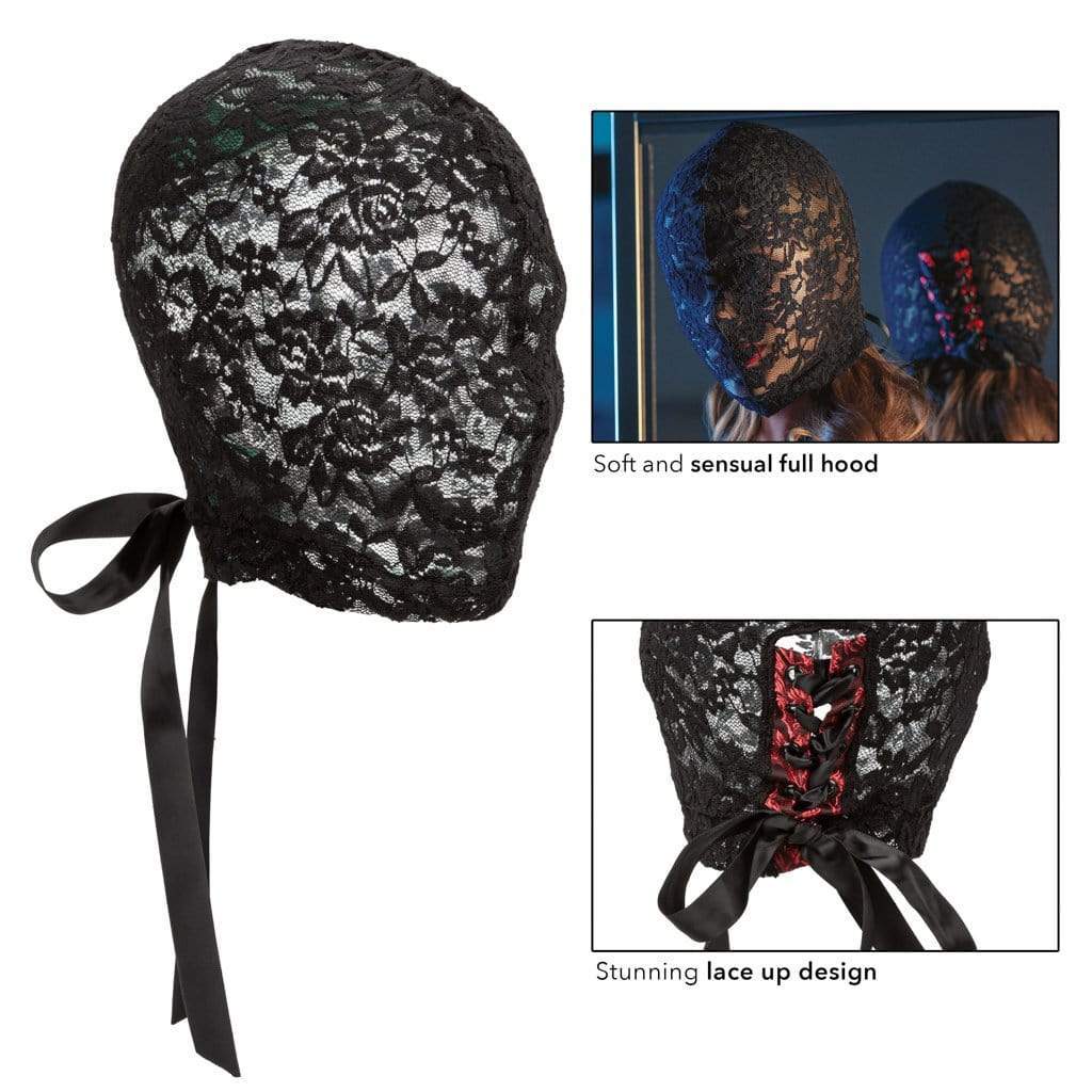 California Exotics - Scandal Corset Lace Hood (Black) Mask (Non blinded) 716770093554 CherryAffairs