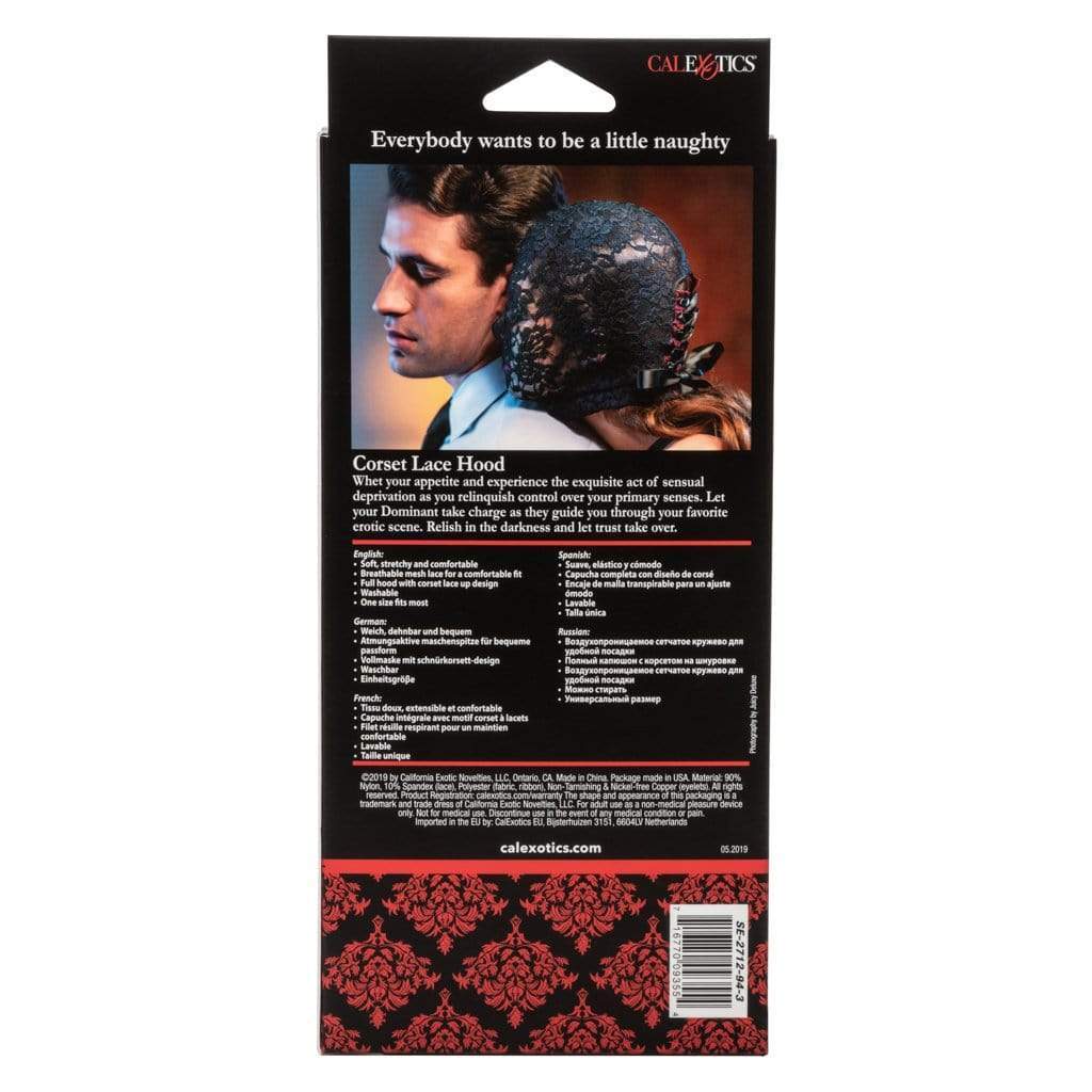 California Exotics - Scandal Corset Lace Hood (Black) Mask (Non blinded) 716770093554 CherryAffairs