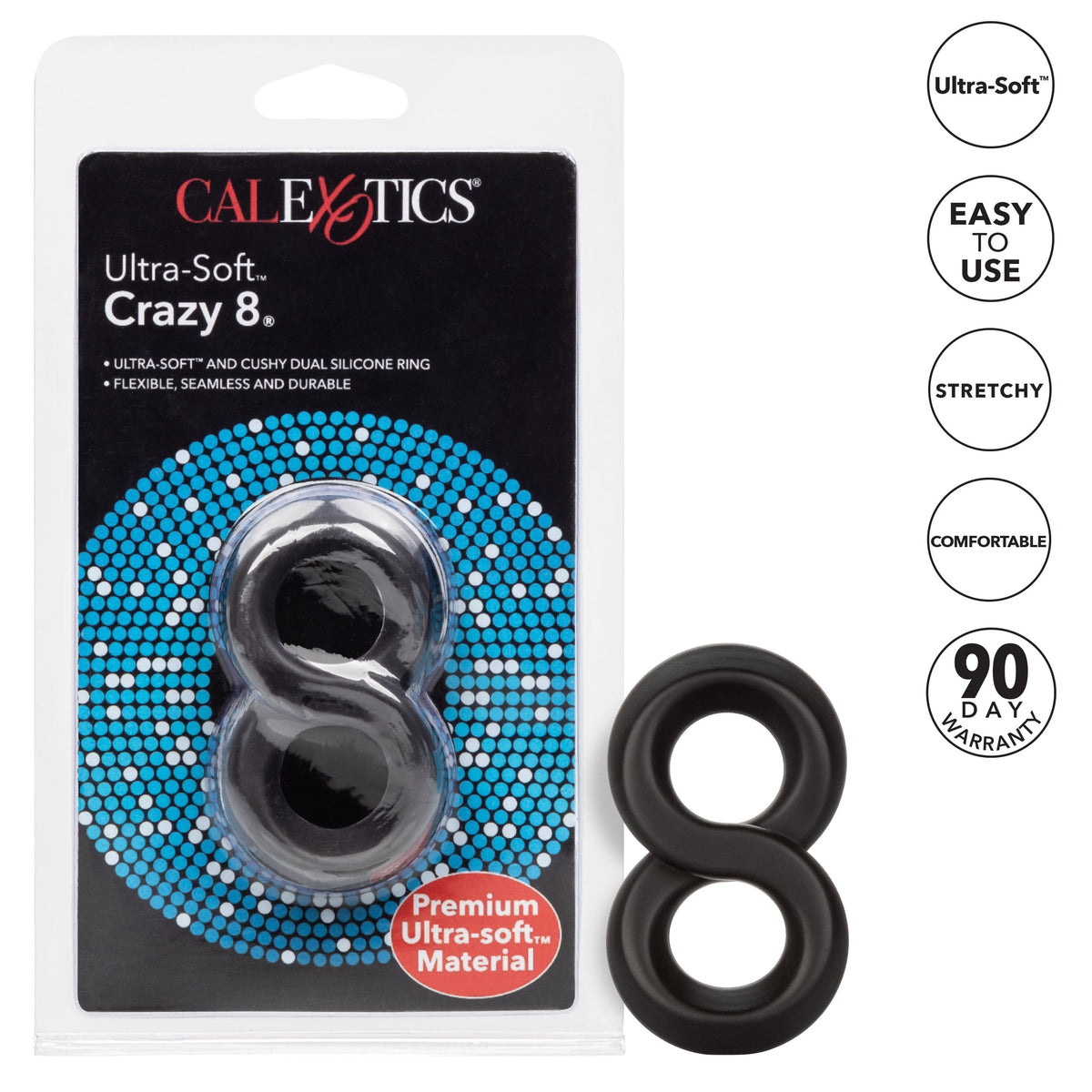California Exotics - Ultra Soft Crazy 8 Dual Cock Ring (Black) Rubber Cock Ring (Non Vibration) 620084715 CherryAffairs