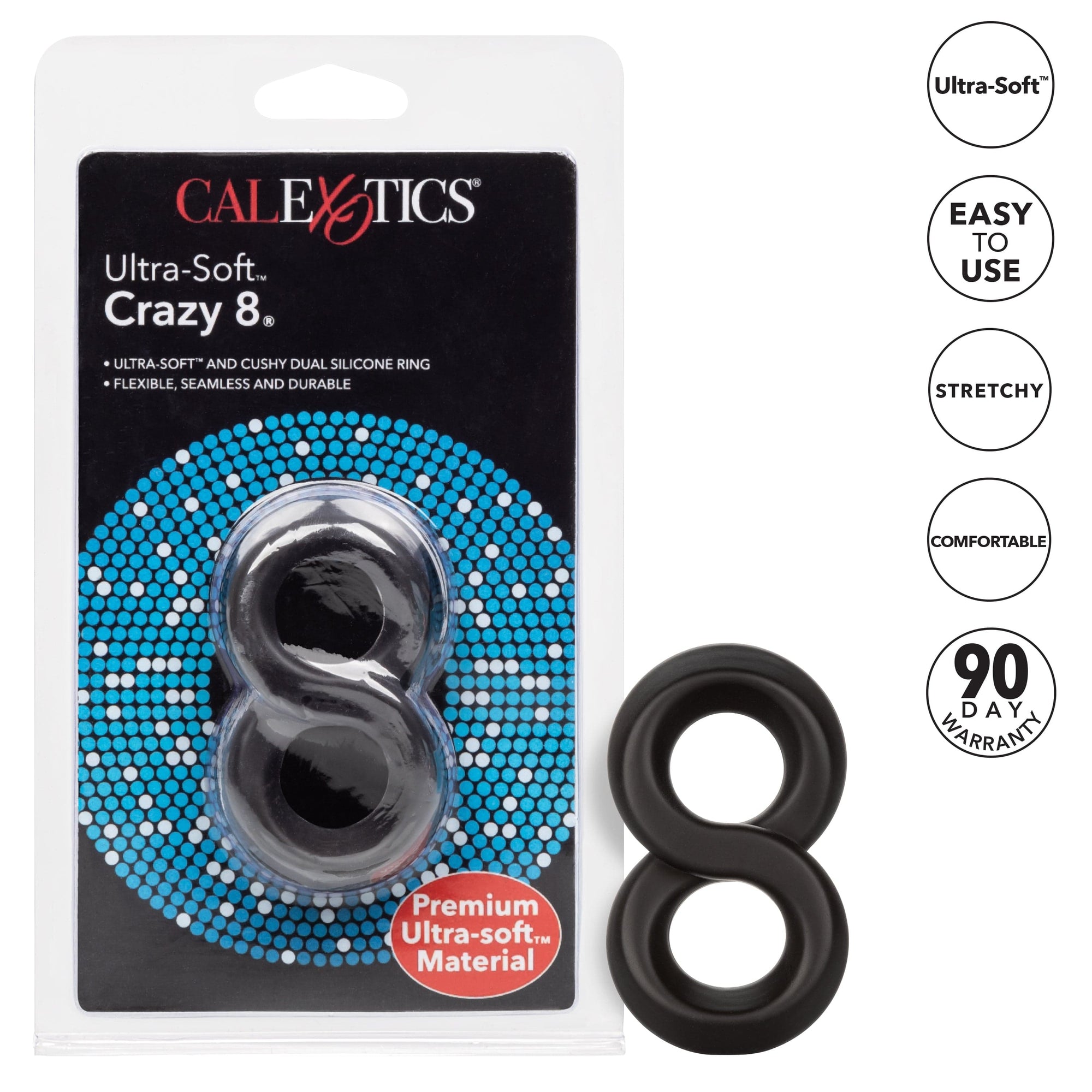 California Exotics - Ultra Soft Crazy 8 Dual Cock Ring (Black) Rubber Cock Ring (Non Vibration) 620084715 CherryAffairs
