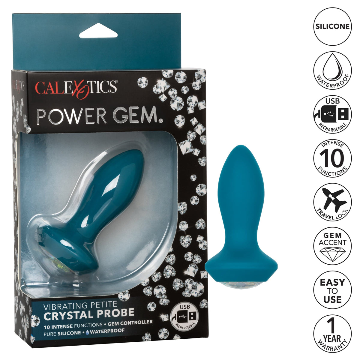 California Exotics - Power Gem Vibrating Petite Crystal Probe Anal Plug (Blue) Anal Plug (Vibration) Rechargeable 716770094070 CherryAffairs