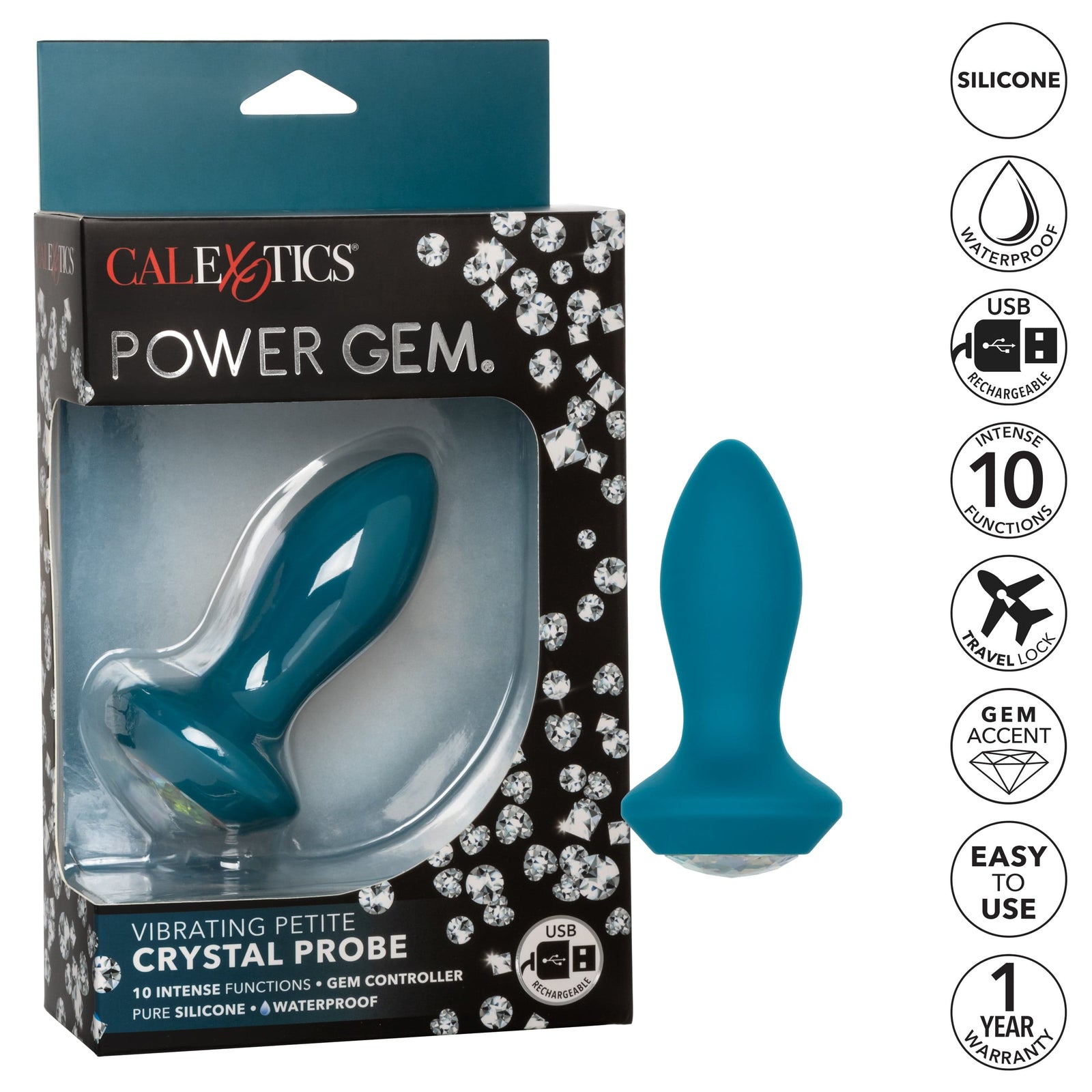 California Exotics - Power Gem Vibrating Petite Crystal Probe Anal Plug (Blue) Anal Plug (Vibration) Rechargeable 716770094070 CherryAffairs