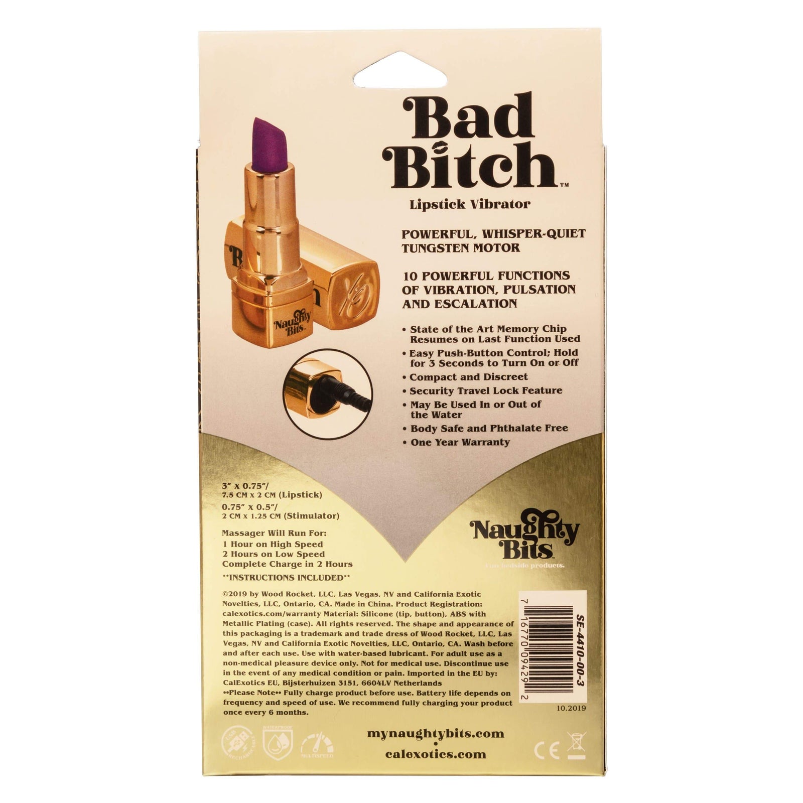 California Exotics - Naughty Bits Bad Bitch Discreet Lipstick Vibrator (Gold) Discreet Toys 716770094292 CherryAffairs