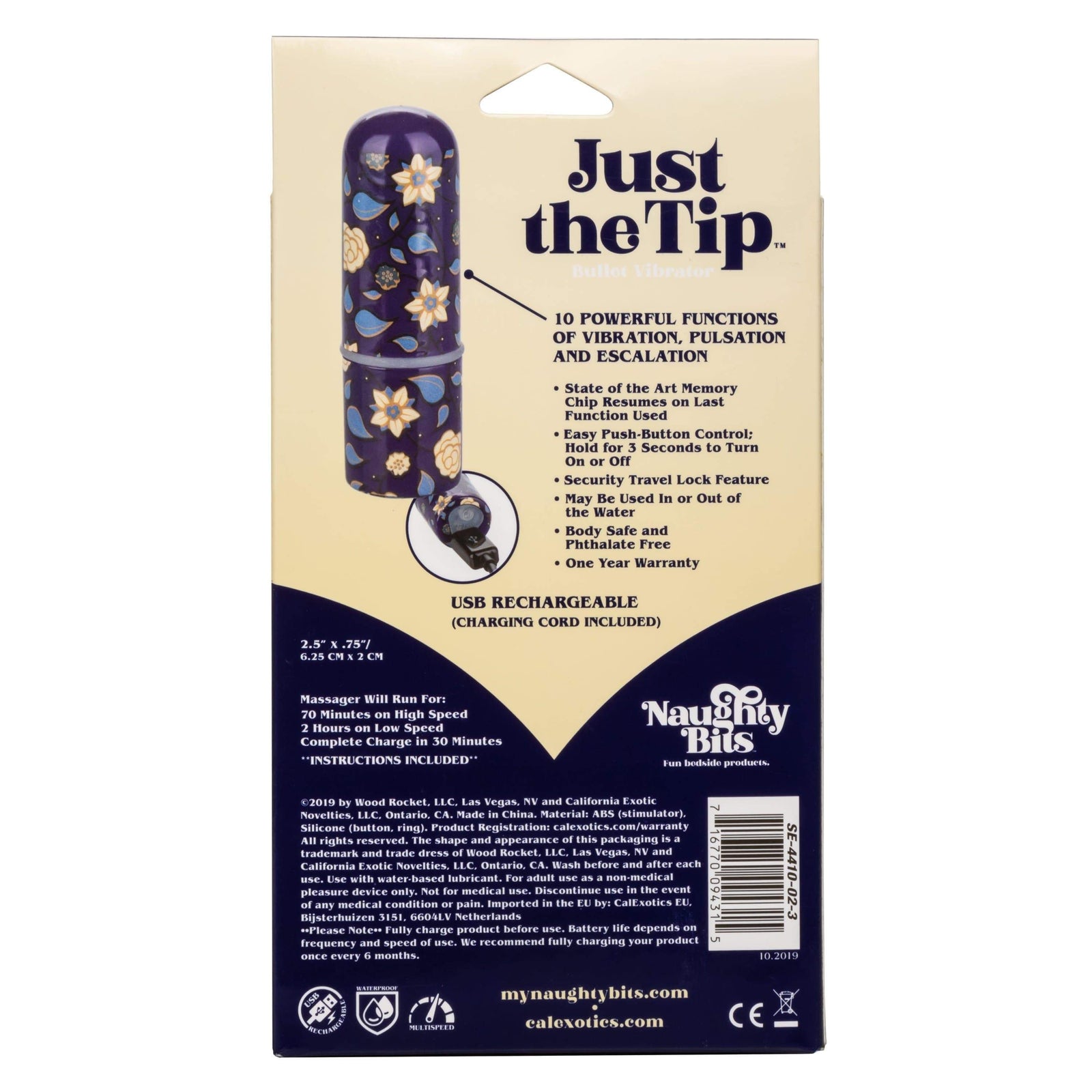 California Exotics - Naughty Bits Just The Tip Bullet Vibrator (Black) Bullet (Vibration) Rechargeable 716770094315 CherryAffairs