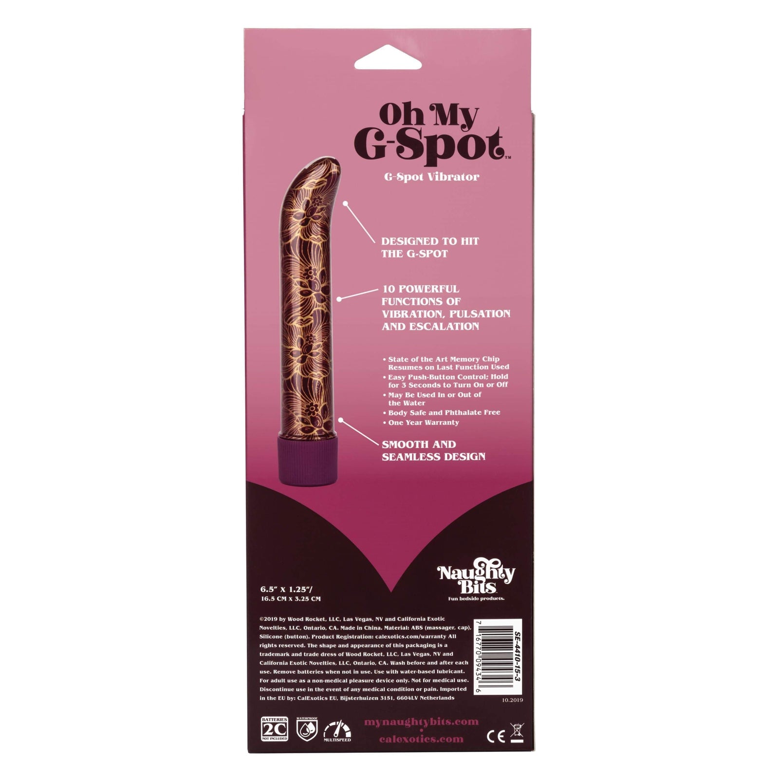 California Exotics - Naughty Bits Oh My G Spot Vibrator (Gold) G Spot Dildo (Vibration) Non Rechargeable 716770094346 CherryAffairs