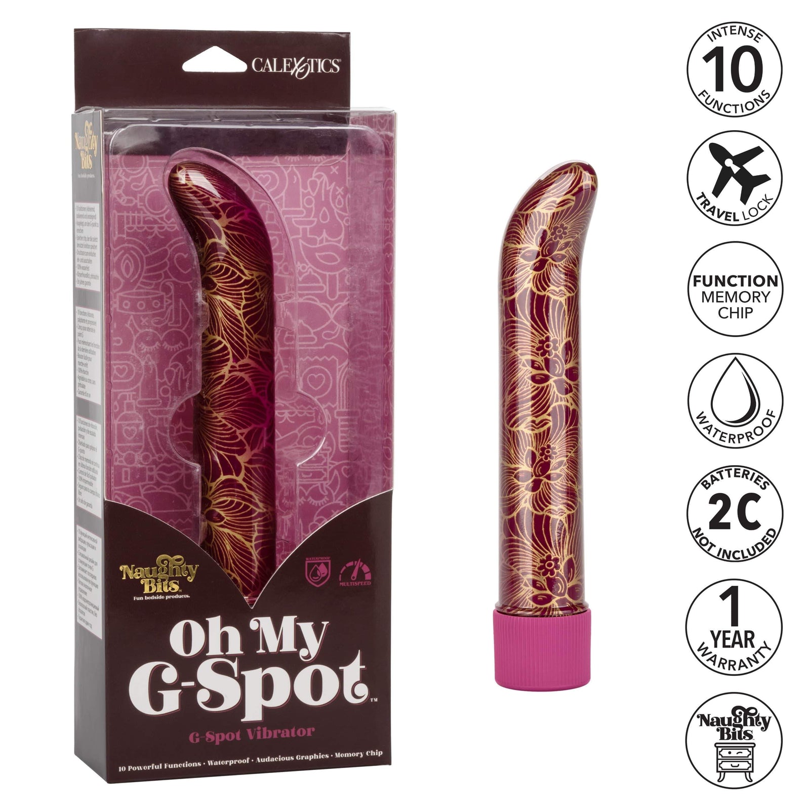 California Exotics - Naughty Bits Oh My G Spot Vibrator (Gold) G Spot Dildo (Vibration) Non Rechargeable Durio Asia