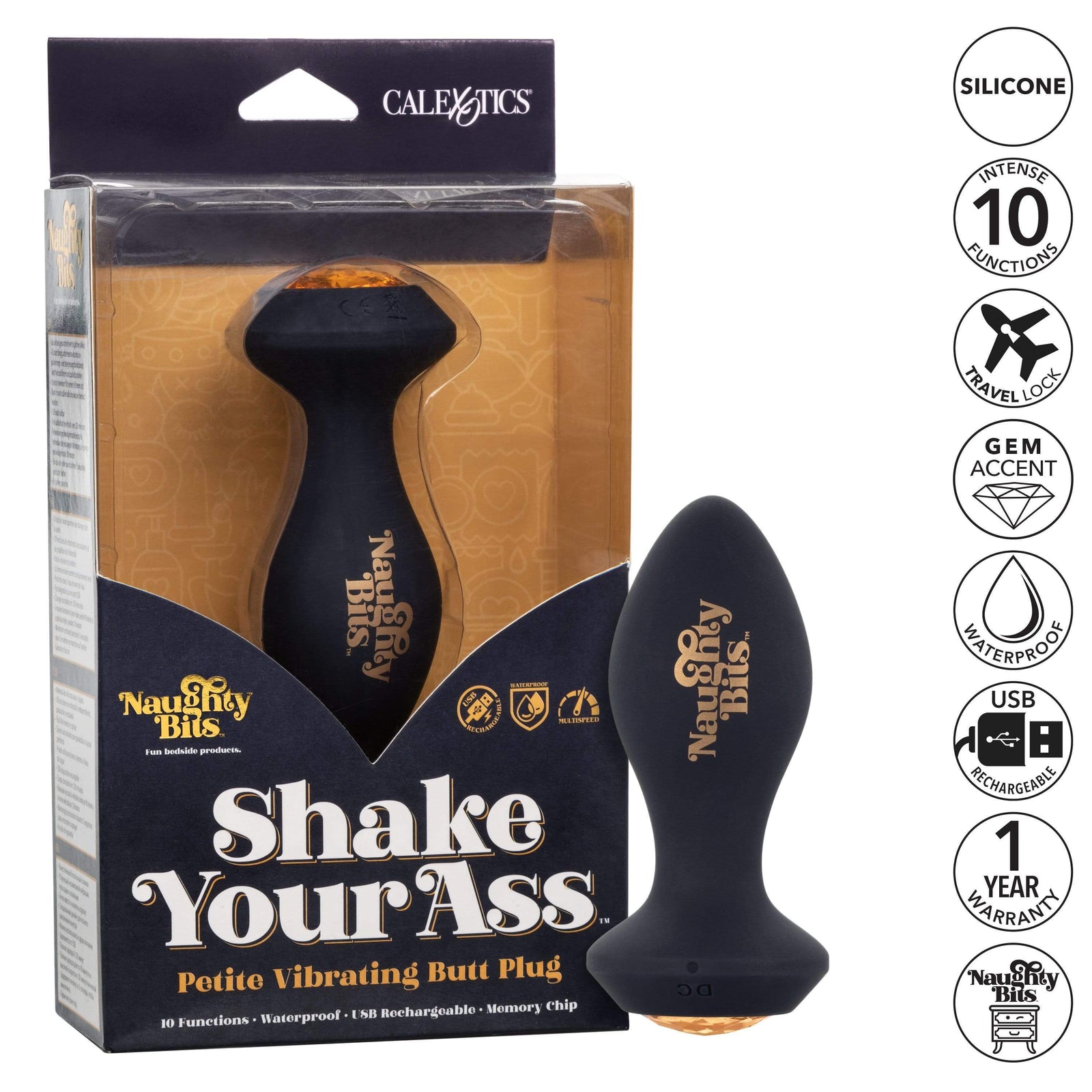 California Exotics - Naughty Bits Shake Your Ass Petite Vibrating Butt Plug (Black) Anal Plug (Vibration) Rechargeable Durio Asia