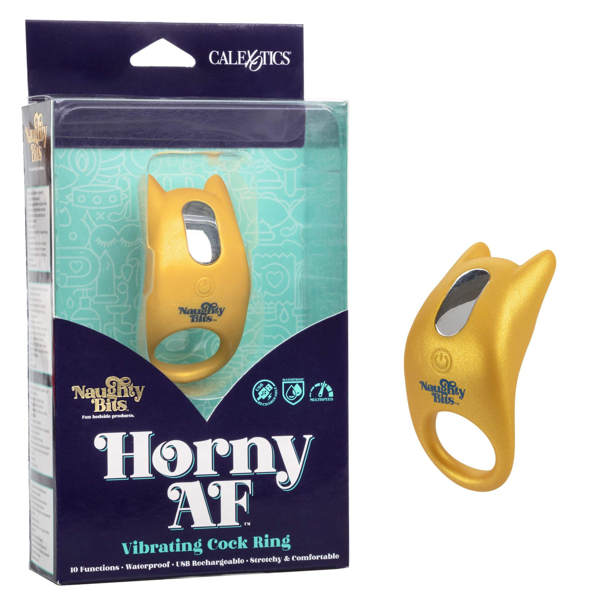 California Exotics - Naughty Bits Horny AF Vibrating Cock Ring (Yellow) Silicone Cock Ring (Vibration) Rechargeable 716770094414 CherryAffairs
