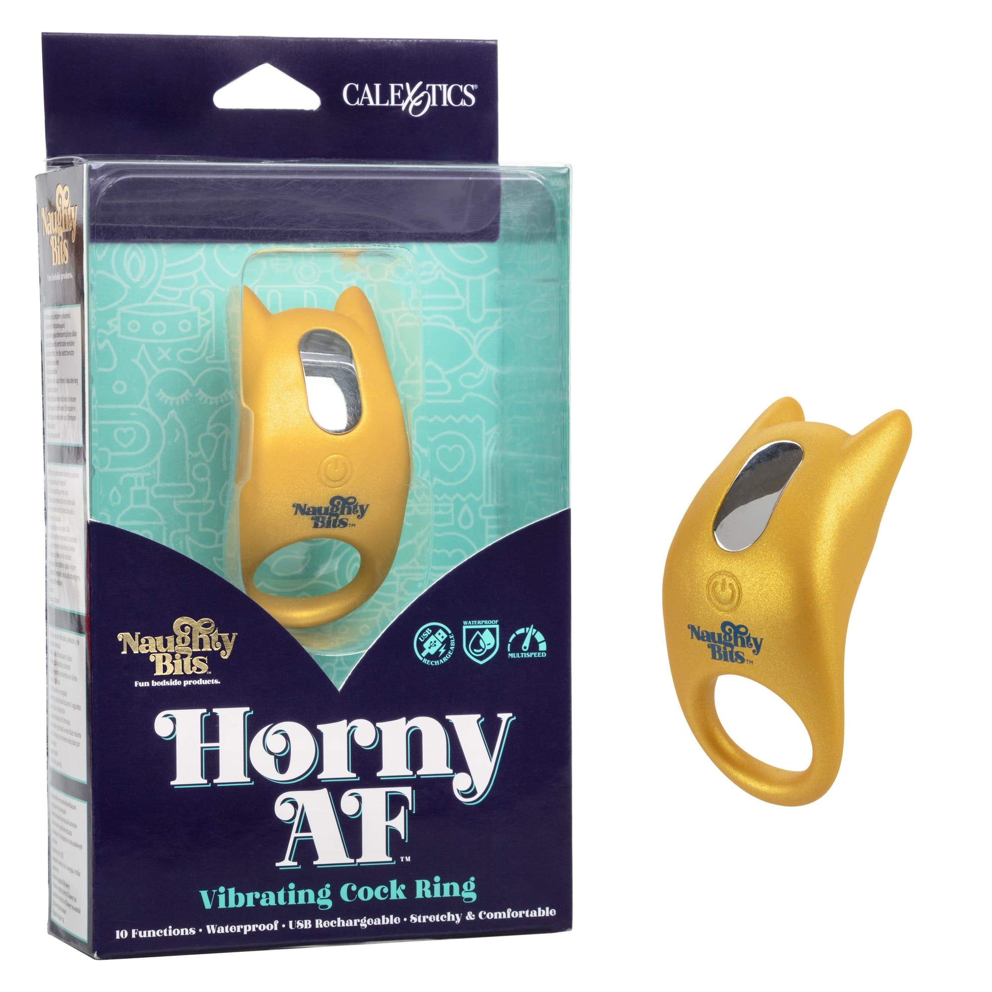 California Exotics - Naughty Bits Horny AF Vibrating Cock Ring (Yellow) Silicone Cock Ring (Vibration) Rechargeable 716770094414 CherryAffairs