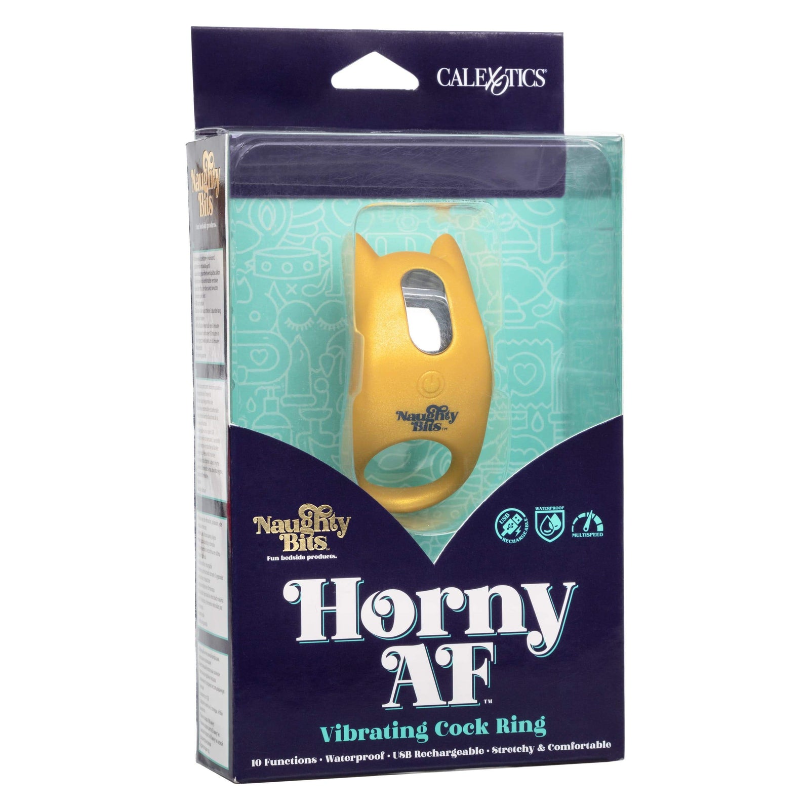 California Exotics - Naughty Bits Horny AF Vibrating Cock Ring (Yellow) Silicone Cock Ring (Vibration) Rechargeable 716770094414 CherryAffairs