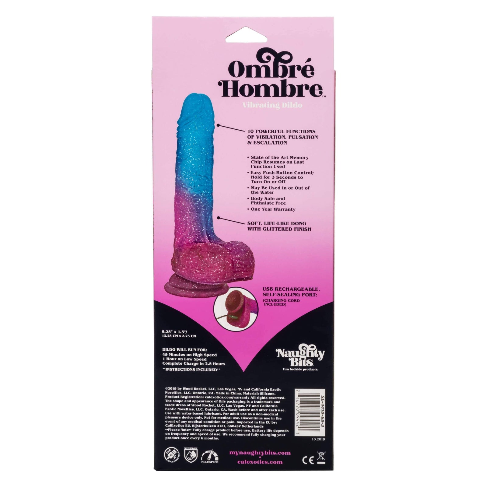 California Exotics - Naughty Bits Ombre Hombre Vibrating Dildo (Purple) Realistic Dildo with suction cup (Vibration) Rechargeable 716770094421 CherryAffairs