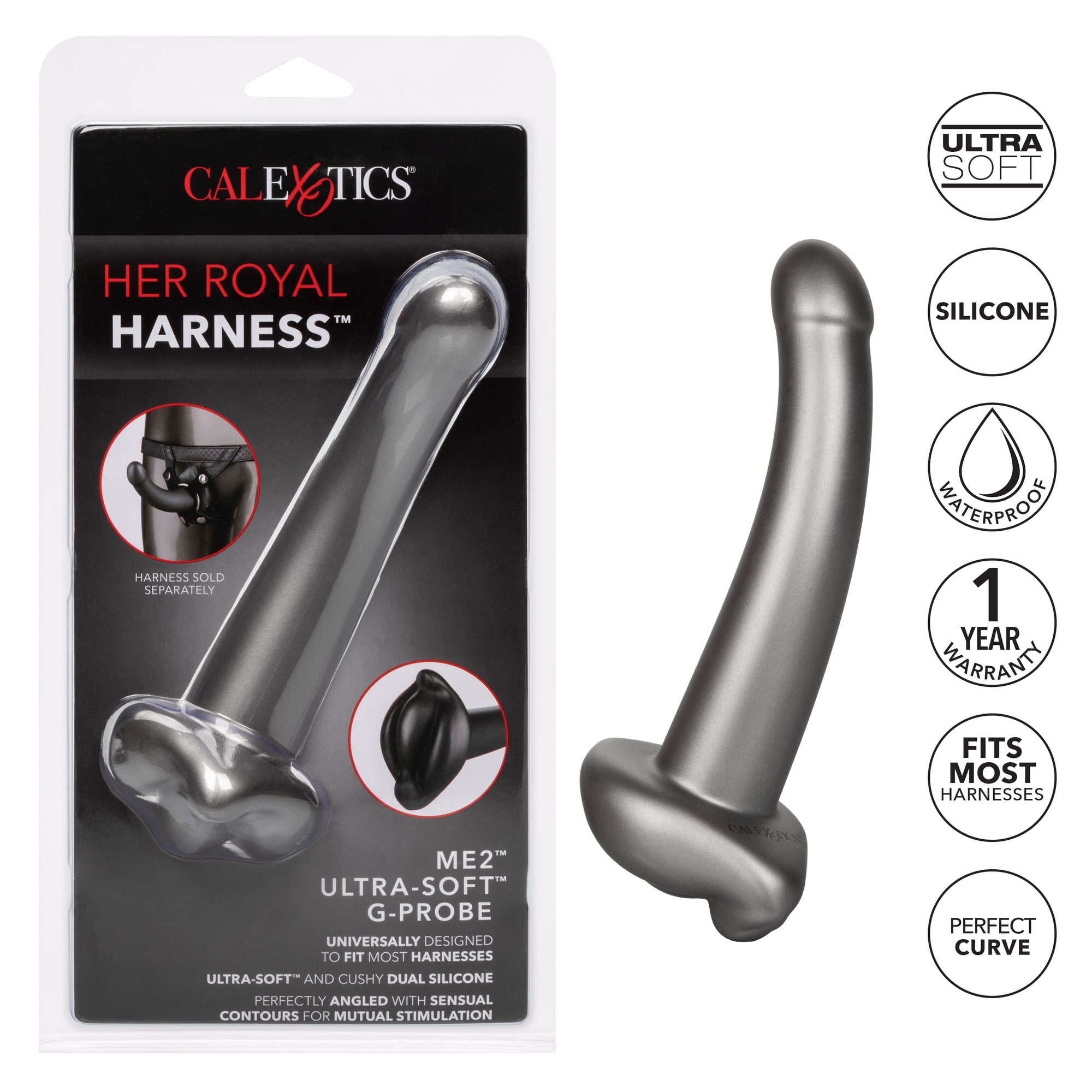 California Exotics - Her Royal Harness Me2 Ultra Soft G Probe Strap On Dildo (Black) Non Realistic Dildo with suction cup (Non Vibration) 716770094674 CherryAffairs