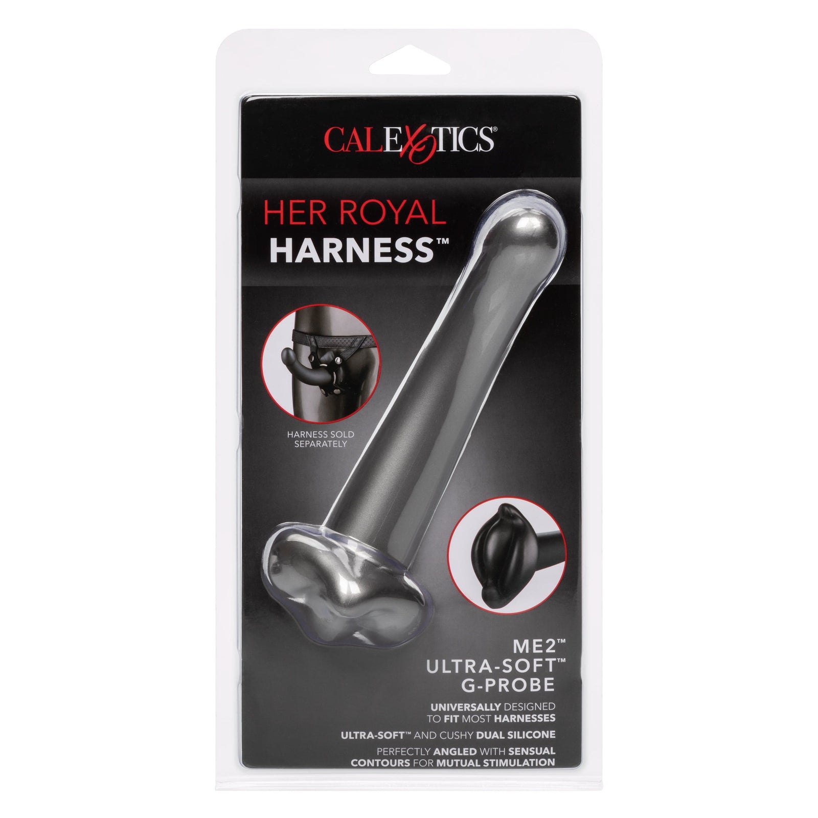 California Exotics - Her Royal Harness Me2 Ultra Soft G Probe Strap On Dildo (Black) Non Realistic Dildo with suction cup (Non Vibration) 716770094674 CherryAffairs