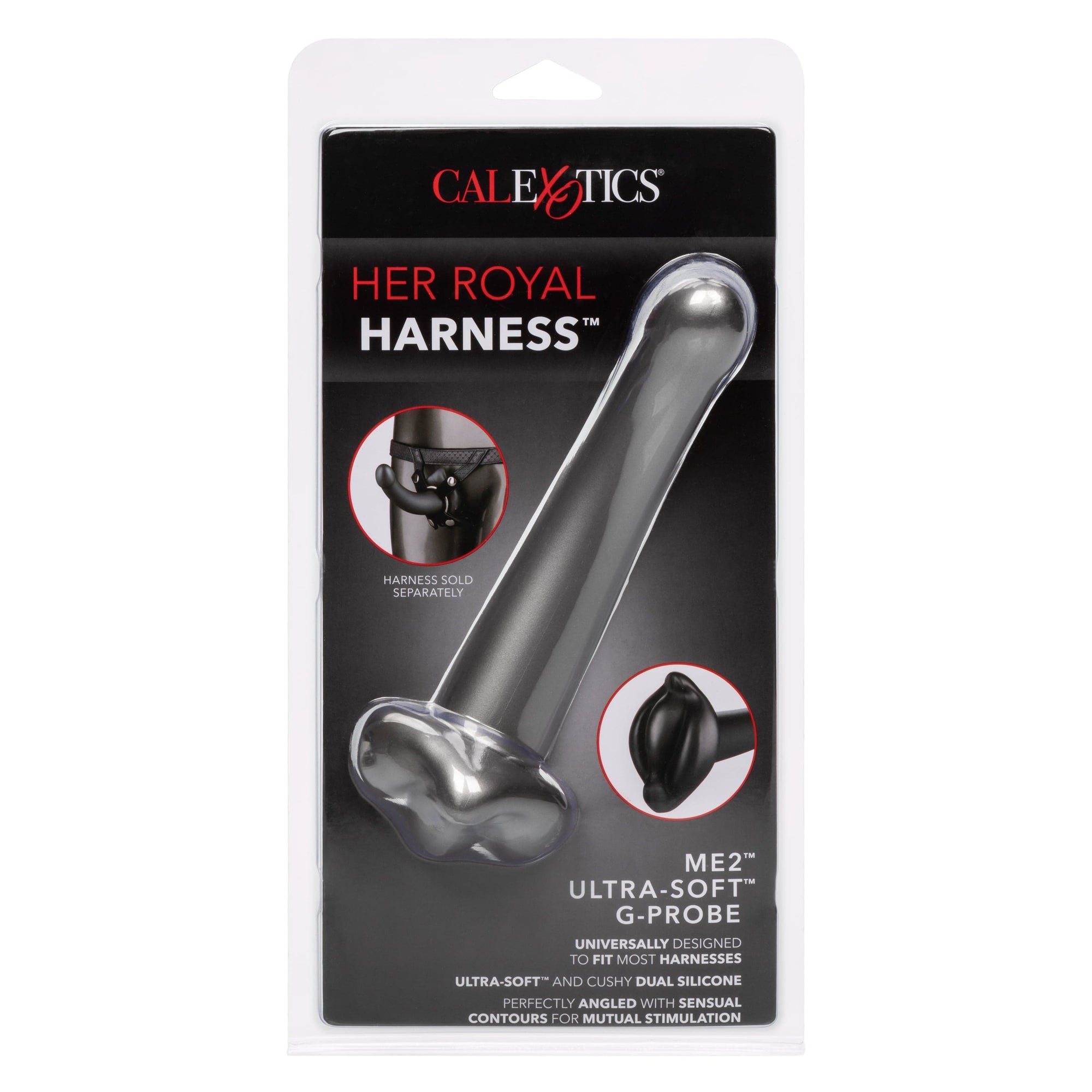 California Exotics - Her Royal Harness Me2 Ultra Soft G Probe Strap On Dildo (Black) Non Realistic Dildo with suction cup (Non Vibration) 716770094674 CherryAffairs