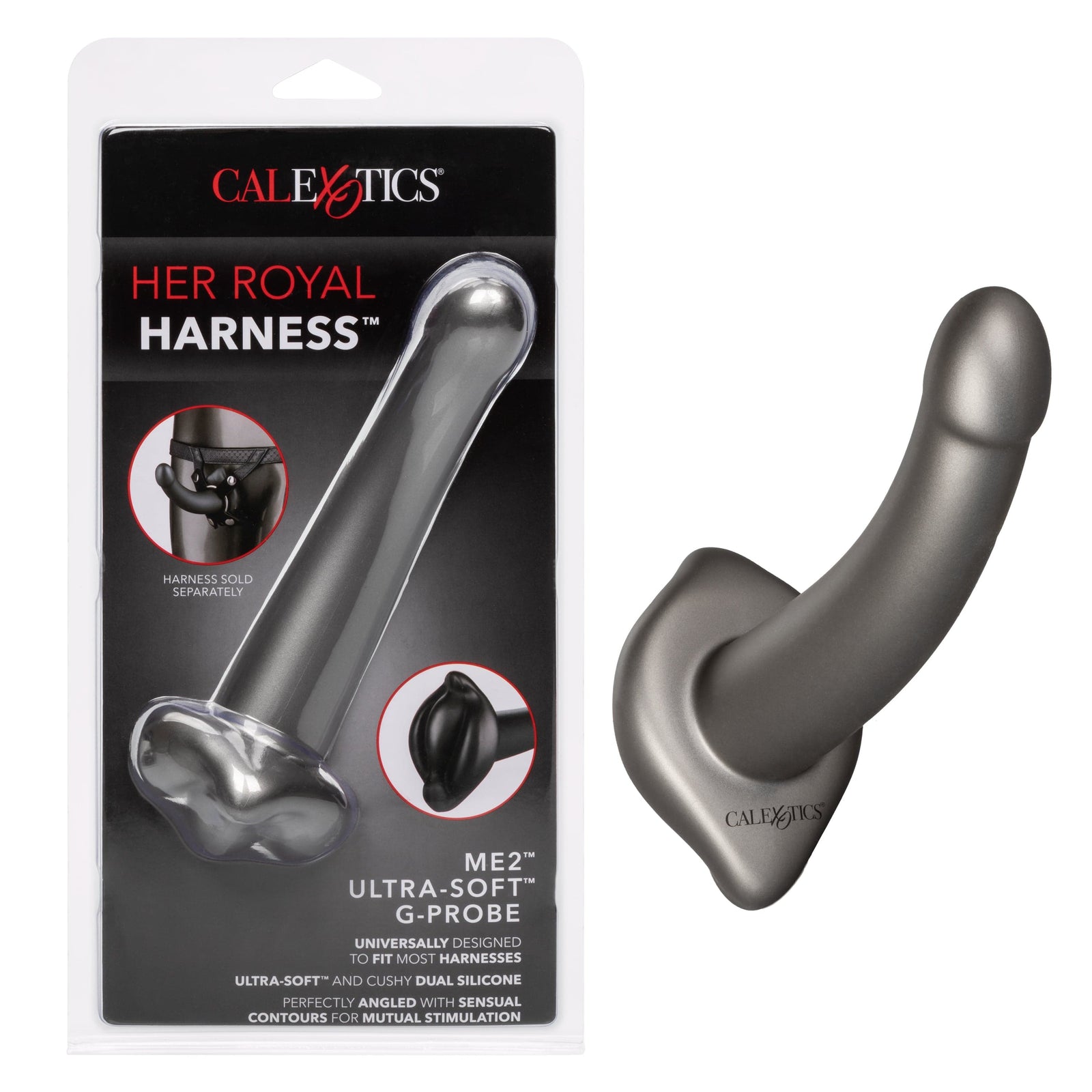 California Exotics - Her Royal Harness Me2 Ultra Soft G Probe Strap On Dildo (Black) Non Realistic Dildo with suction cup (Non Vibration) 716770094674 CherryAffairs