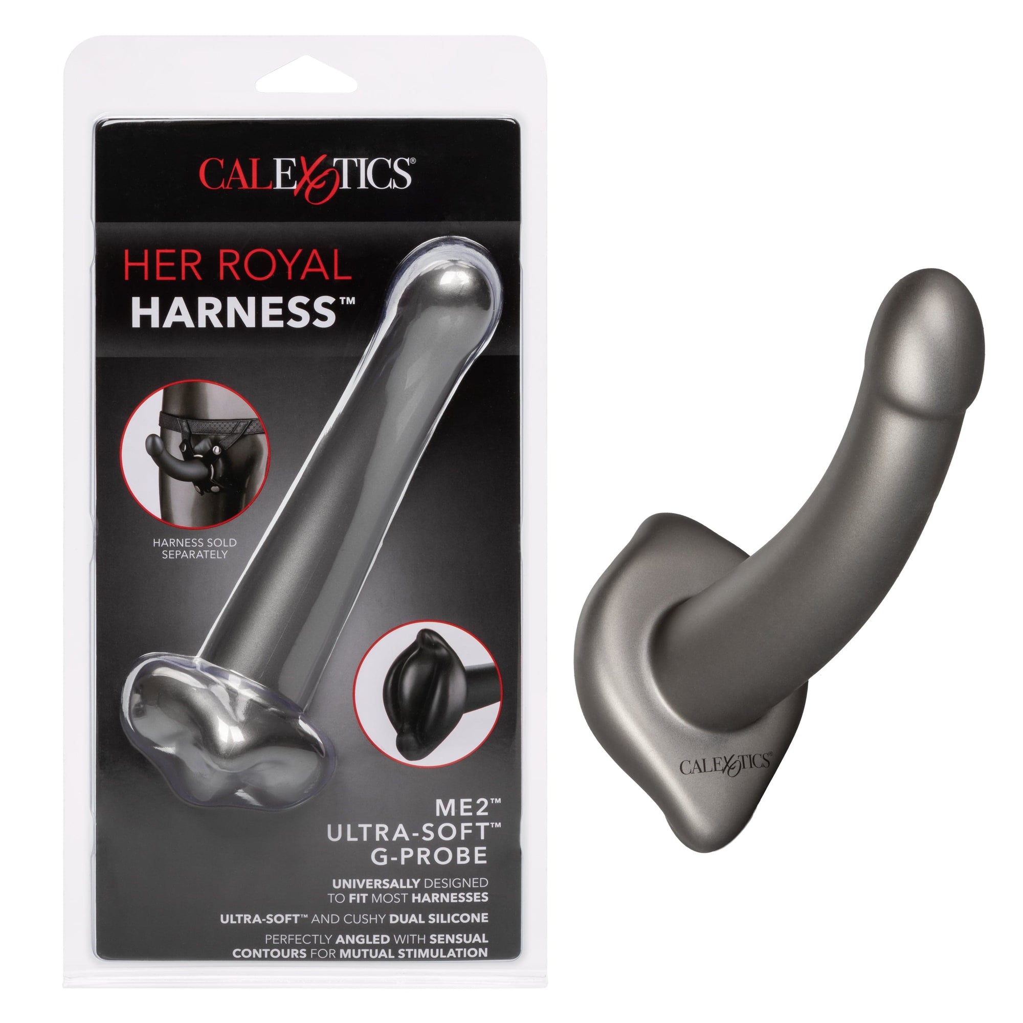 California Exotics - Her Royal Harness Me2 Ultra Soft G Probe Strap On Dildo (Black) Non Realistic Dildo with suction cup (Non Vibration) 716770094674 CherryAffairs