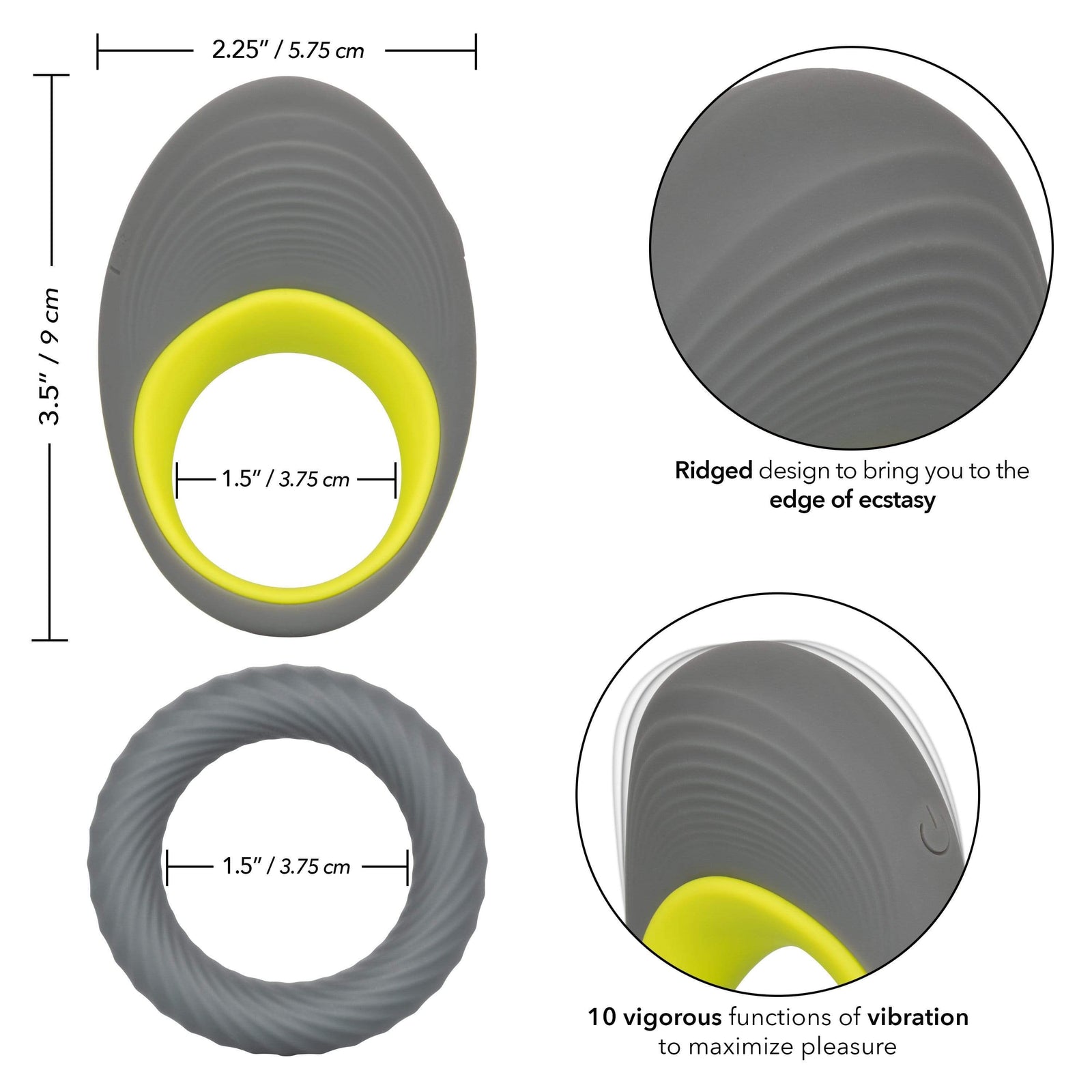 California Exotics - Link Up Edge Vibrating Cock Ring (Grey) Silicone Cock Ring (Vibration) Rechargeable 716770094728 CherryAffairs