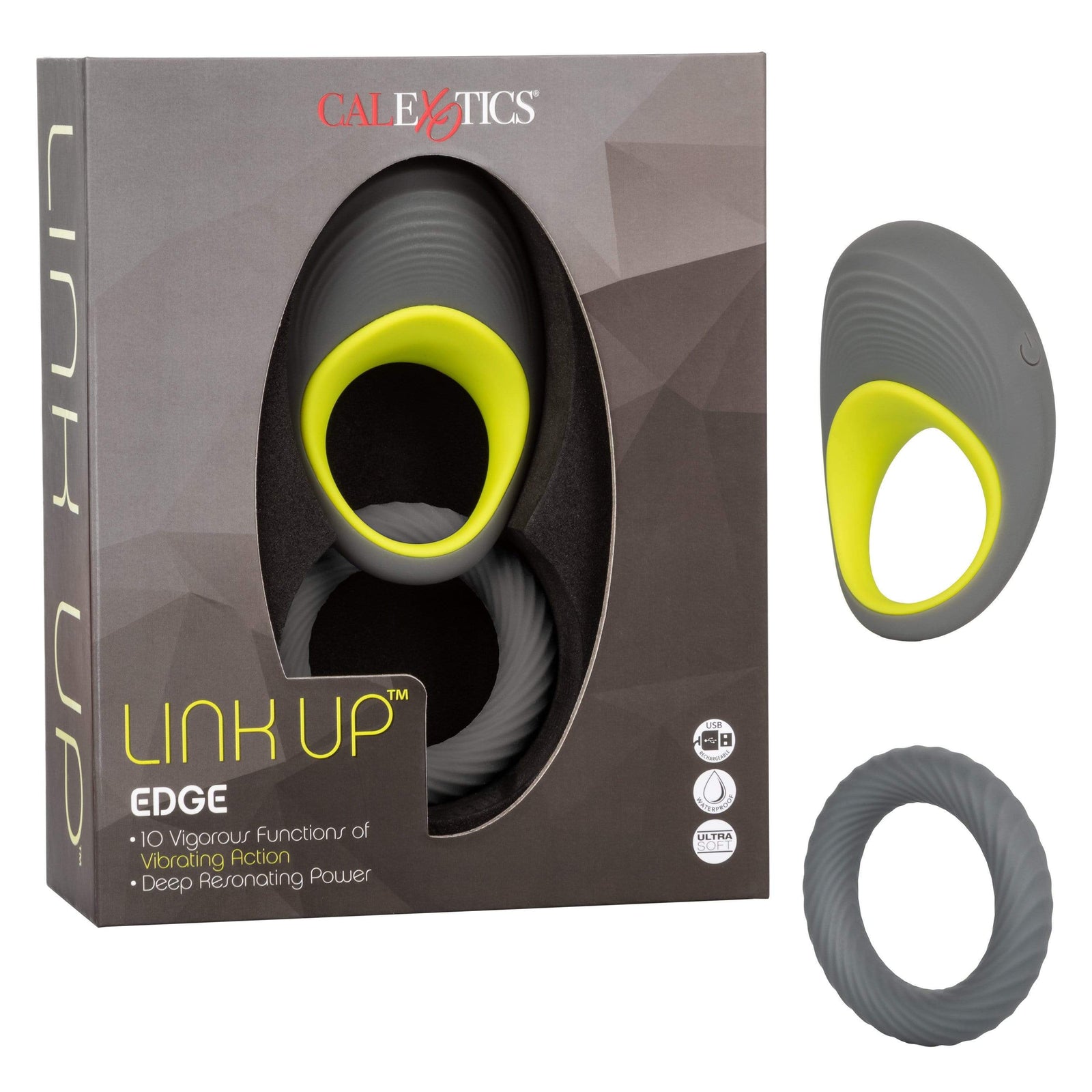 California Exotics - Link Up Edge Vibrating Cock Ring (Grey) Silicone Cock Ring (Vibration) Rechargeable 716770094728 CherryAffairs