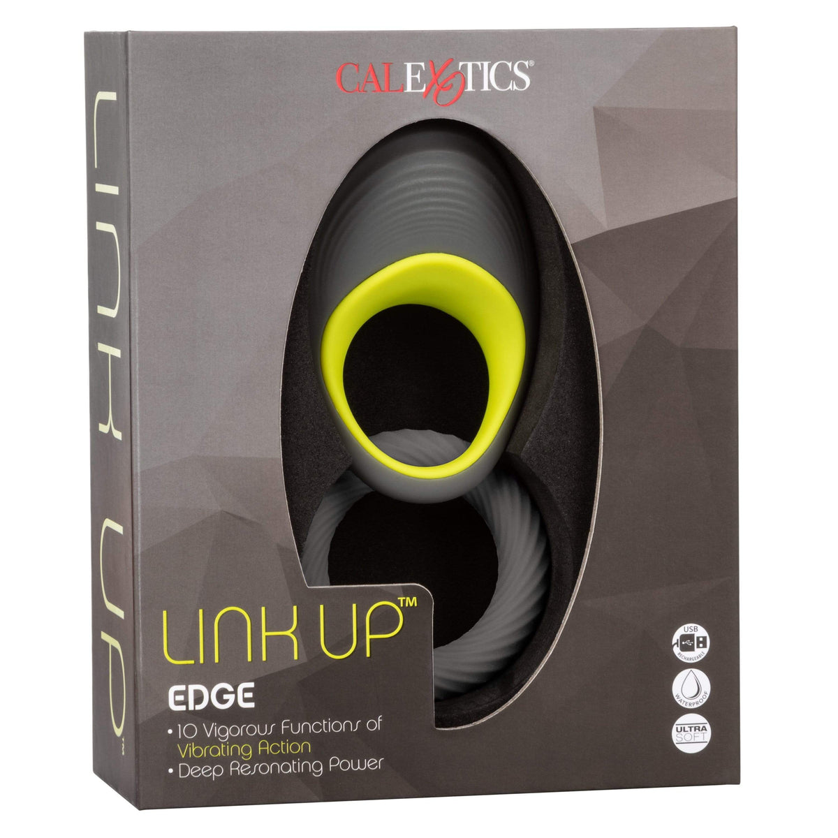 California Exotics - Link Up Edge Vibrating Cock Ring (Grey) Silicone Cock Ring (Vibration) Rechargeable 716770094728 CherryAffairs