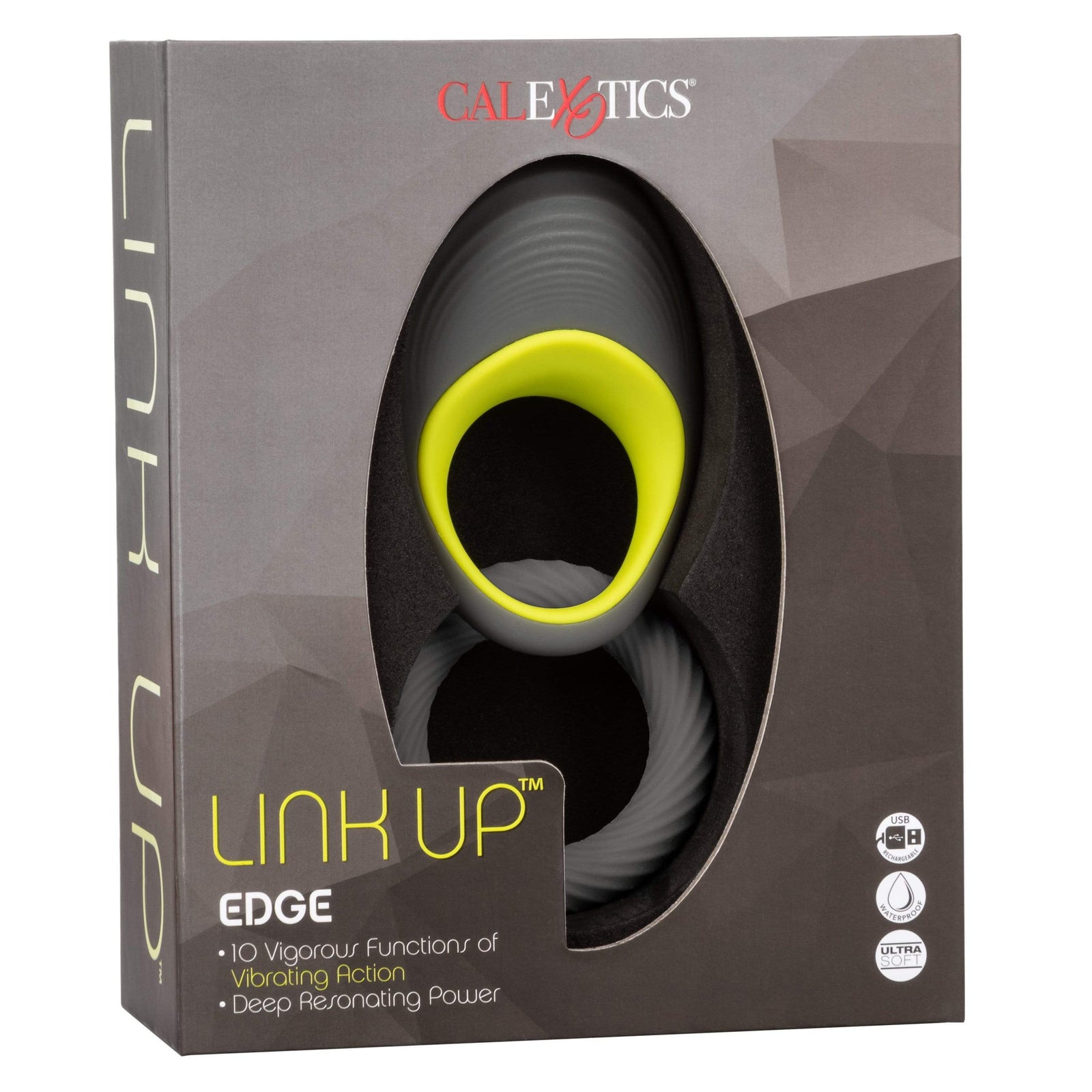 California Exotics - Link Up Edge Vibrating Cock Ring (Grey) Silicone Cock Ring (Vibration) Rechargeable 716770094728 CherryAffairs