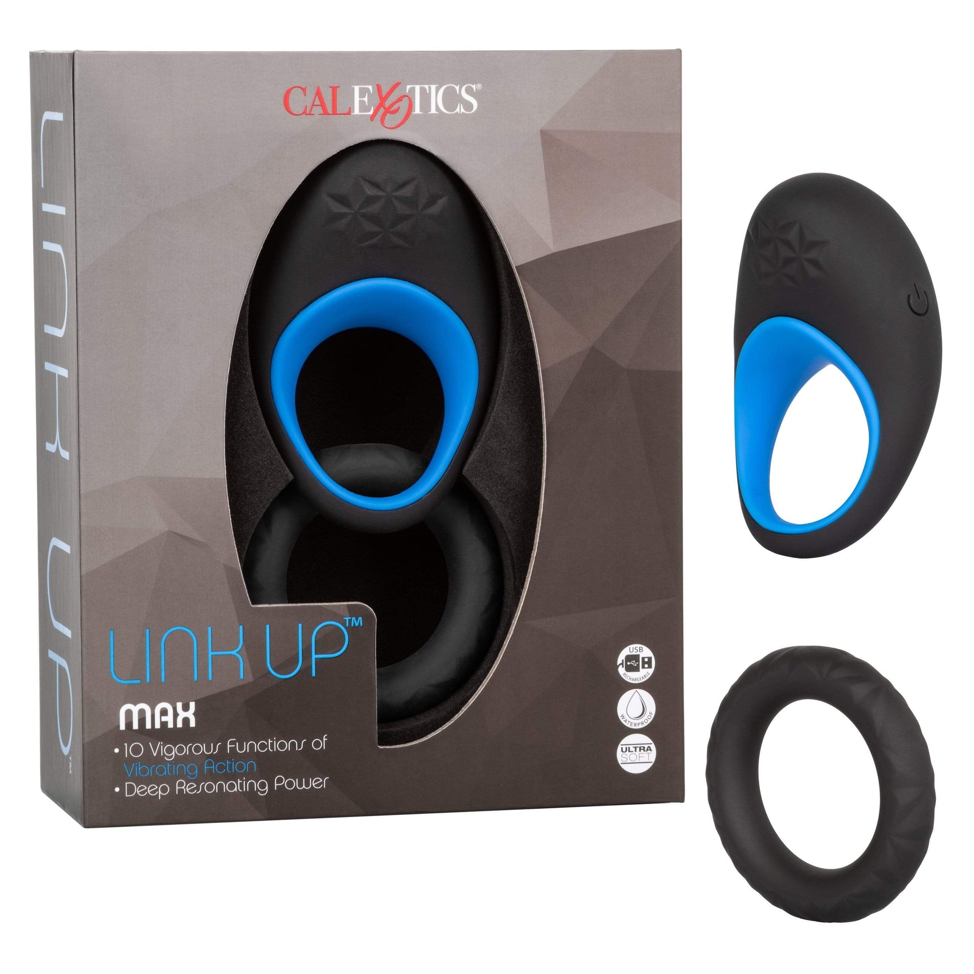 California Exotics - Link Up Max Vibrating Cock Ring (Black) Silicone Cock Ring (Vibration) Rechargeable 716770094735 CherryAffairs
