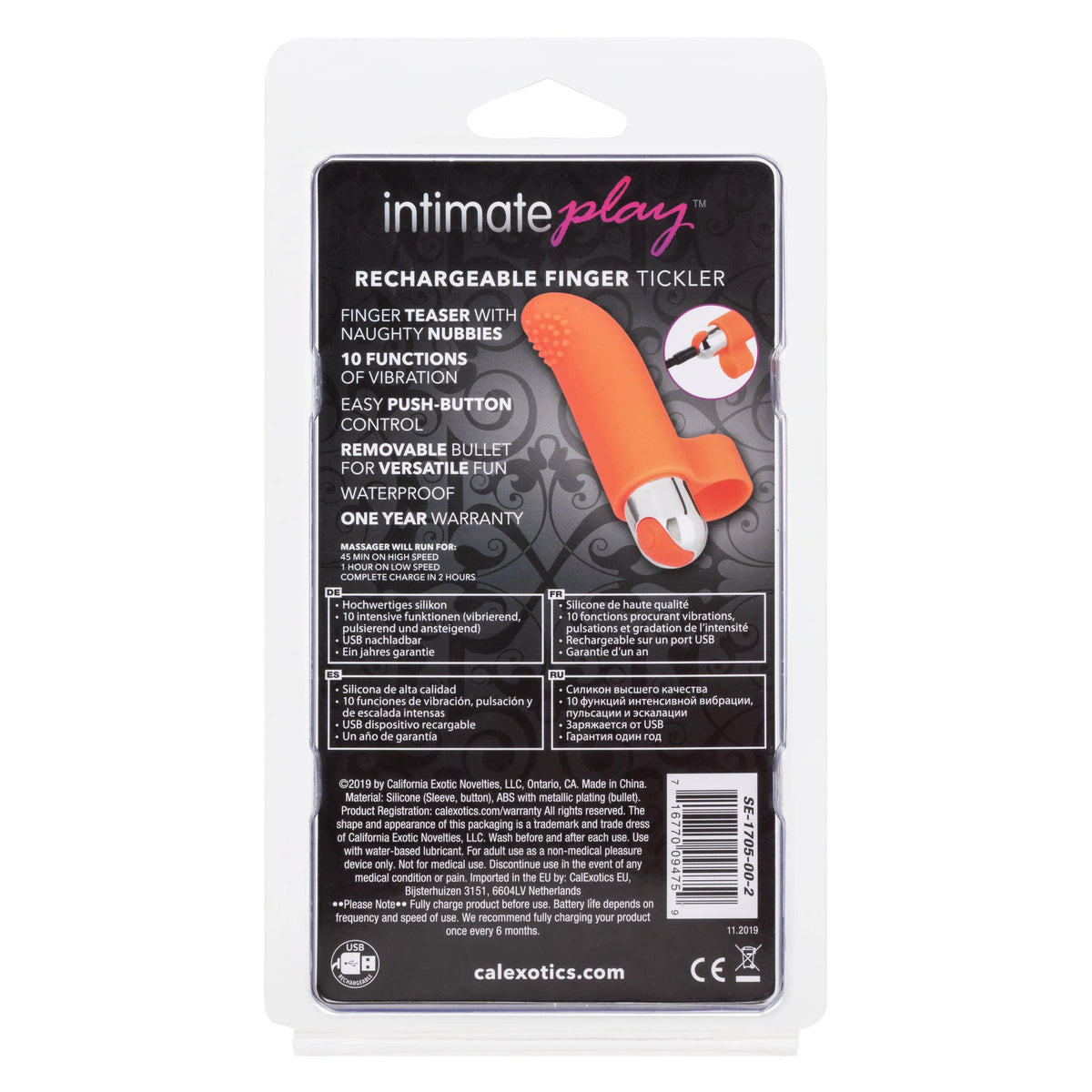 California Exotics - Intimate Play Rechargeable Finger Tickler Clit Massager (Orange) Clit Massager (Vibration) Rechargeable 716770094759 CherryAffairs