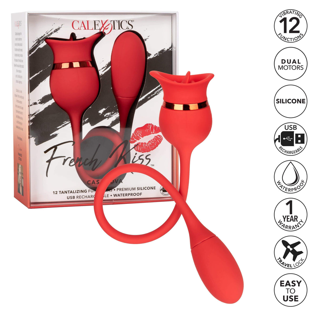 California Exotics - French Kiss Casanova Egg and Clit Massager (Red) Clit Massager (Vibration) Rechargeable 716770094797 CherryAffairs