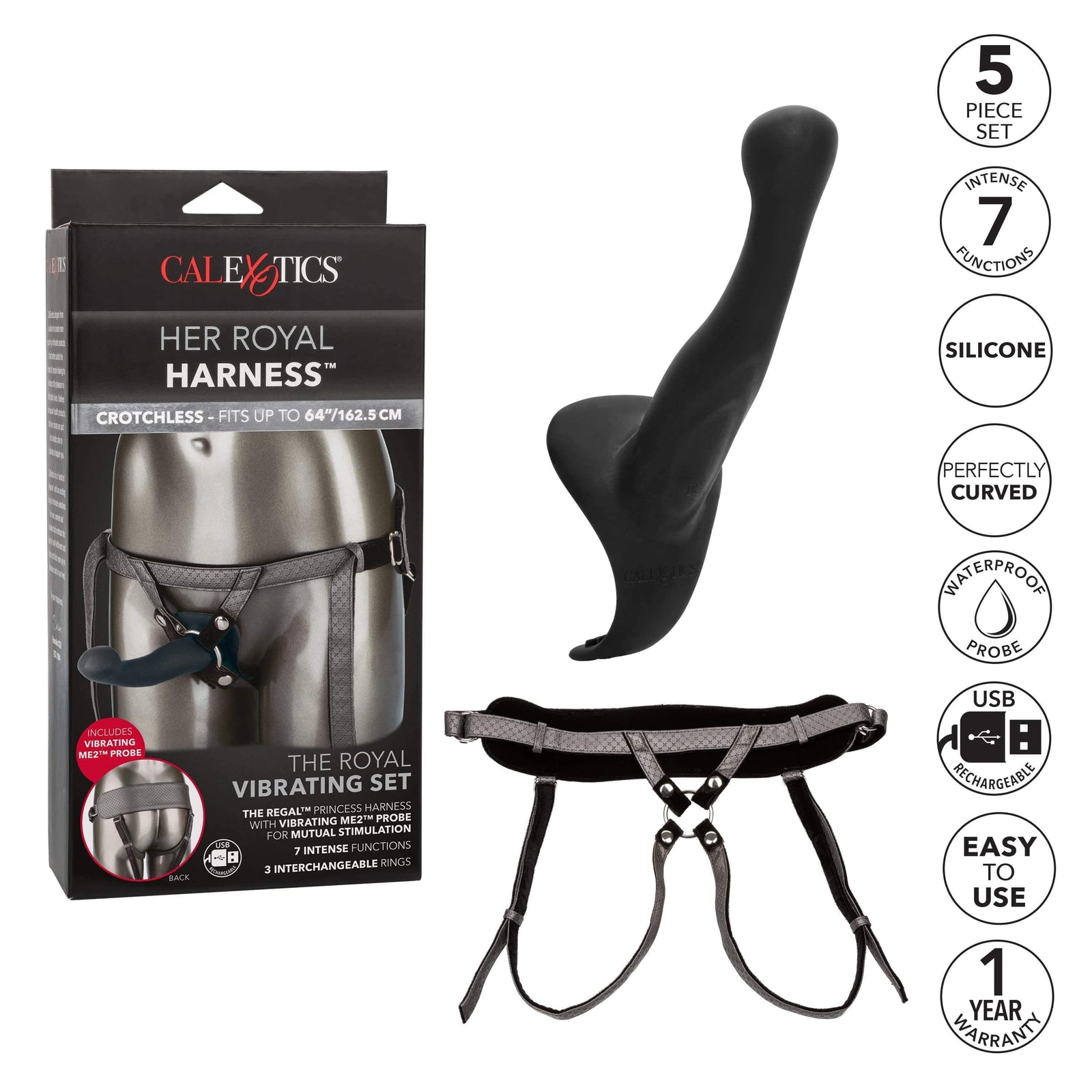 California Exotics - Her Royal Harness Crotchless Strap On The Royal Vibrating Set (Black) Strap On with Dildo for Reverse Insertion (Vibration) Rechargeable Durio Asia