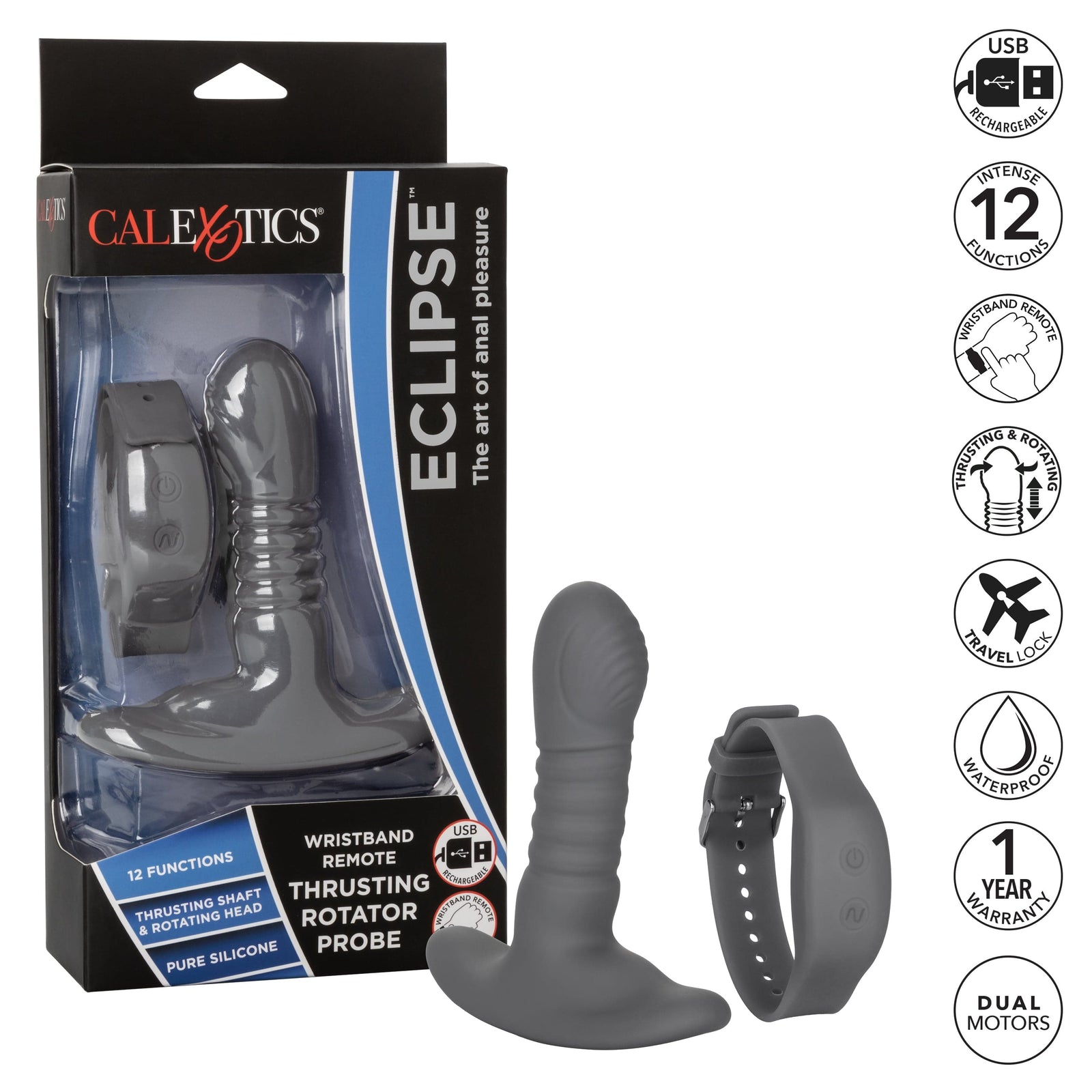 California Exotics - Eclipse Wristband Remote Thrusting Rotator Probe Anal Plug (Black) Remote Control Anal Plug (Vibration) Rechargeable 716770095787 CherryAffairs