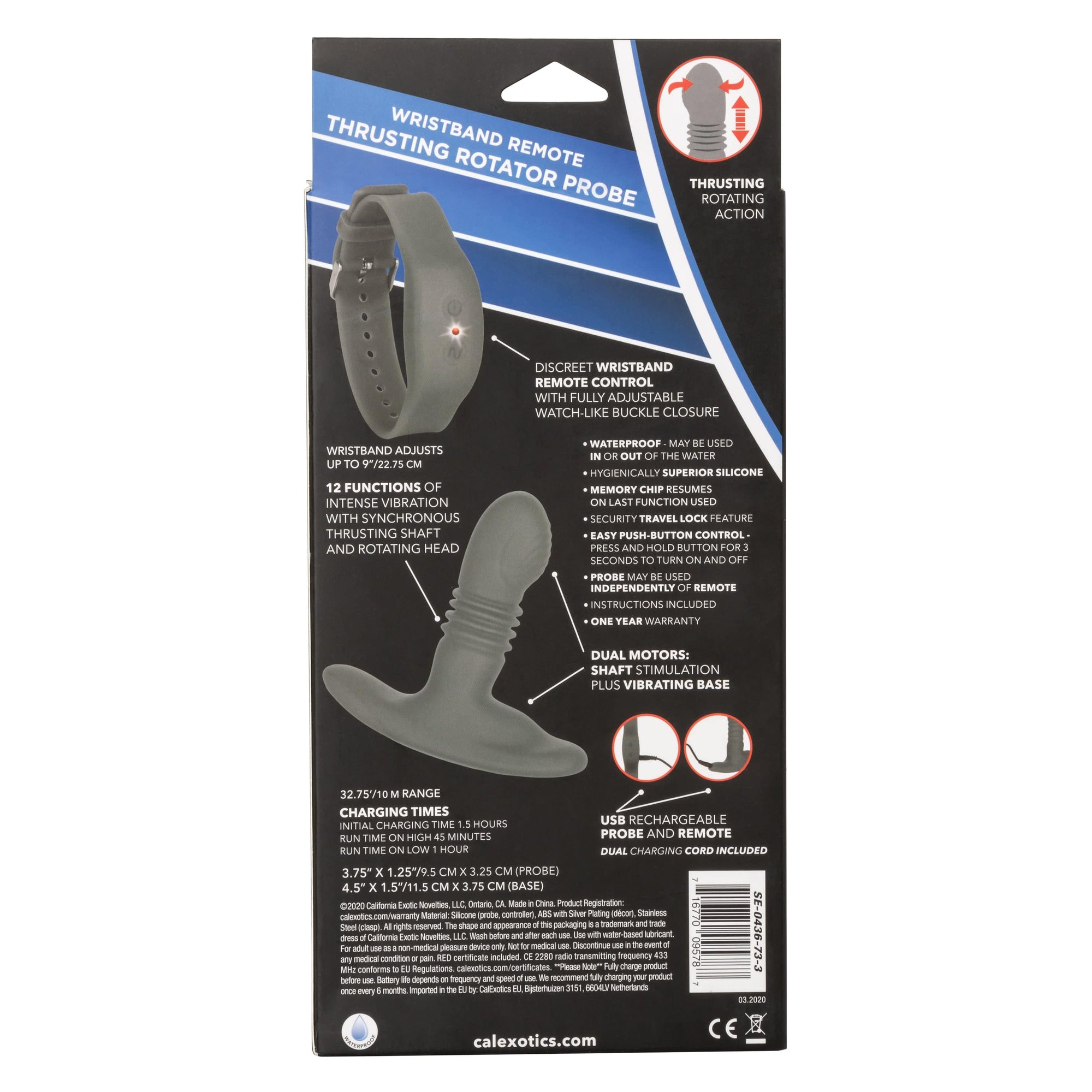 California Exotics - Eclipse Wristband Remote Thrusting Rotator Probe Anal Plug (Black) Remote Control Anal Plug (Vibration) Rechargeable 716770095787 CherryAffairs