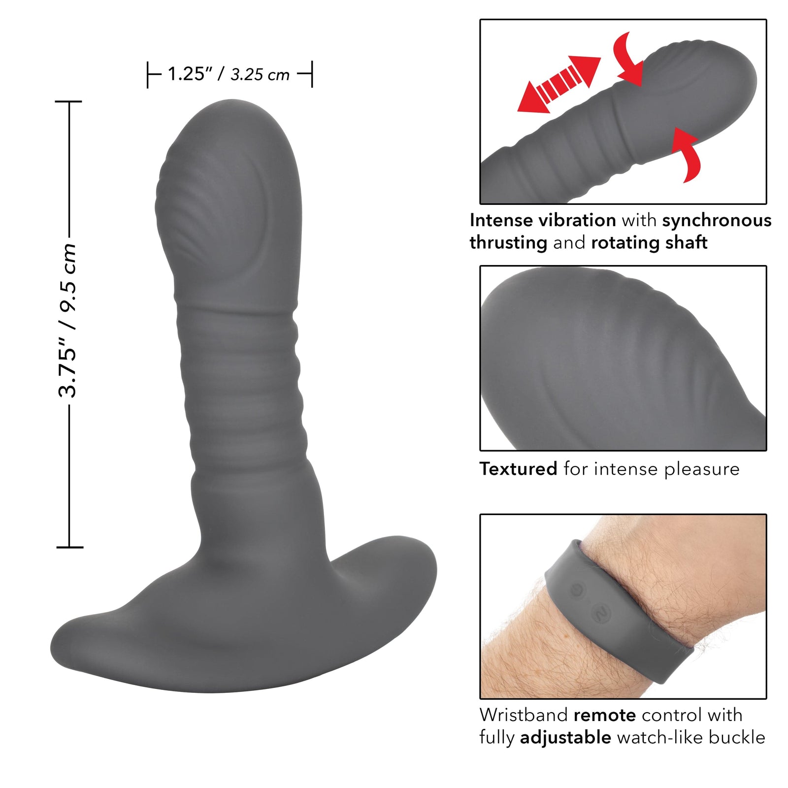 California Exotics - Eclipse Wristband Remote Thrusting Rotator Probe Anal Plug (Black) Remote Control Anal Plug (Vibration) Rechargeable 716770095787 CherryAffairs