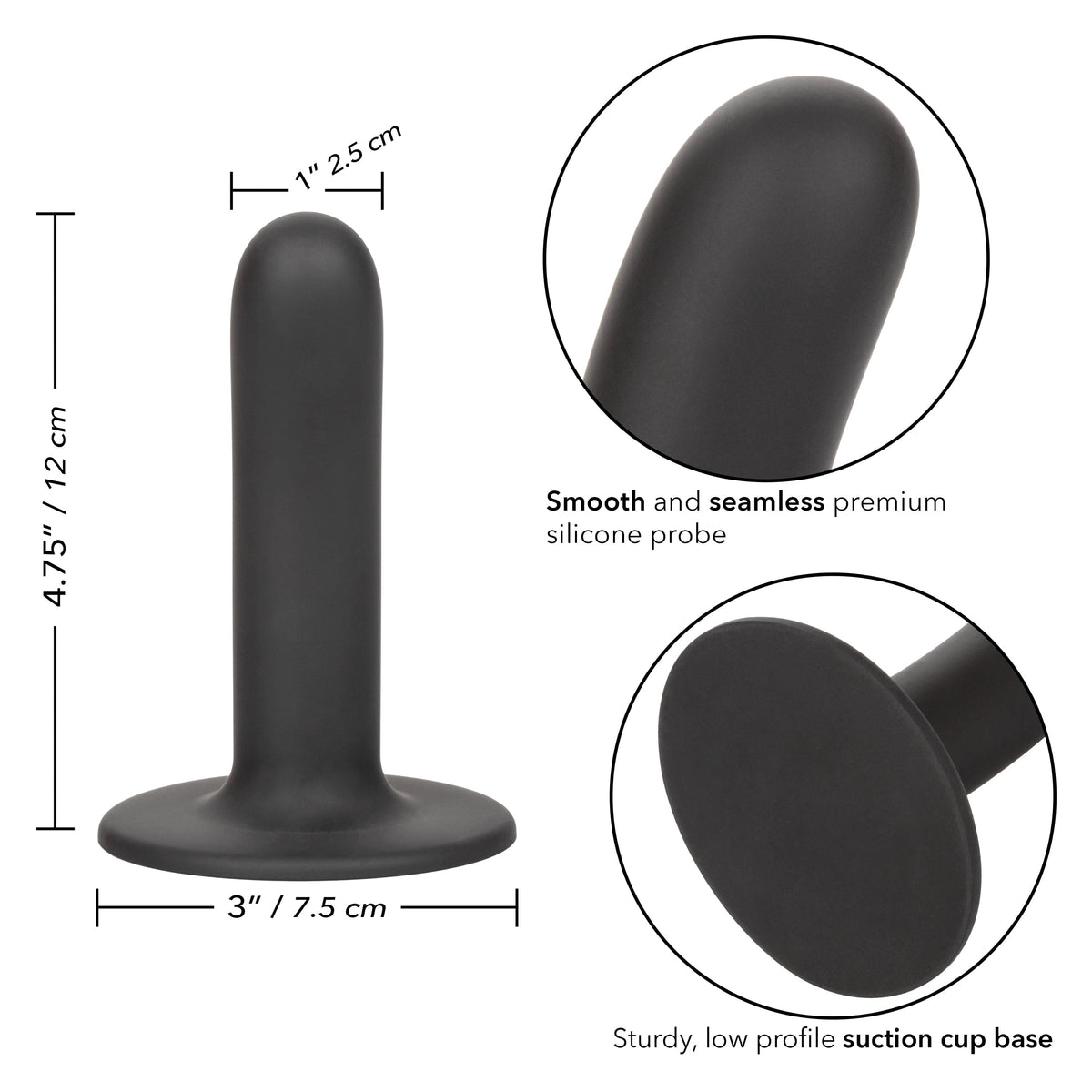 California Exotics - Boundless Smooth Pegging Probe Strap on Dildo 4.75" (Black) Non Realistic Dildo with suction cup (Non Vibration) 716770096111 CherryAffairs