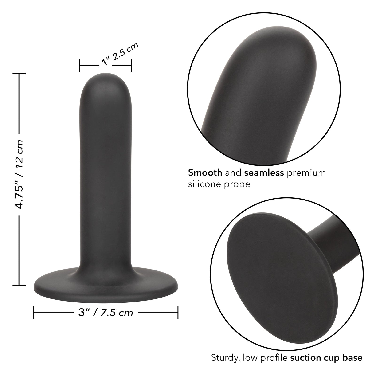 California Exotics - Boundless Smooth Pegging Probe Strap on Dildo 4.75" (Black) Non Realistic Dildo with suction cup (Non Vibration) 716770096111 CherryAffairs