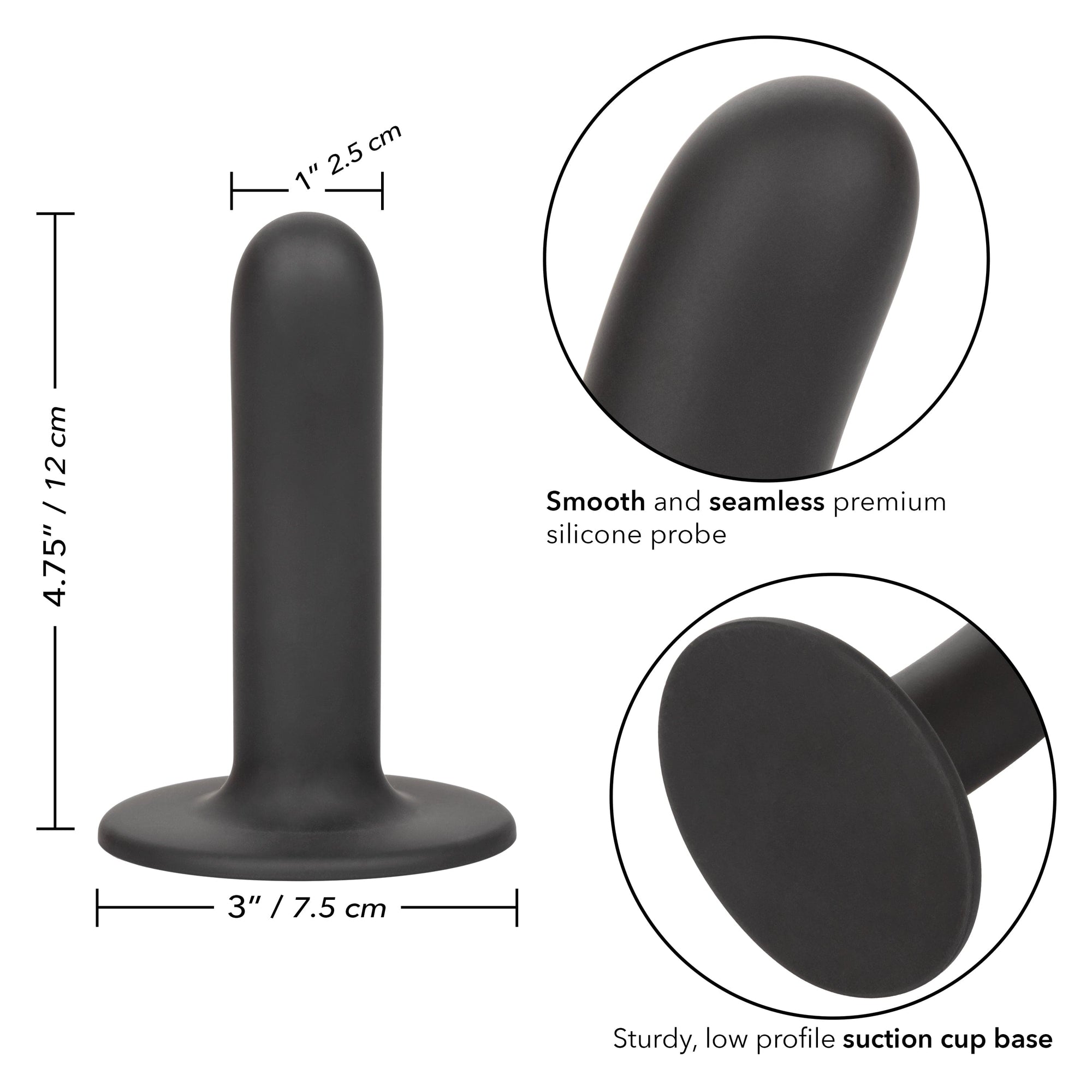California Exotics - Boundless Smooth Pegging Probe Strap on Dildo 4.75" (Black) Non Realistic Dildo with suction cup (Non Vibration) 716770096111 CherryAffairs
