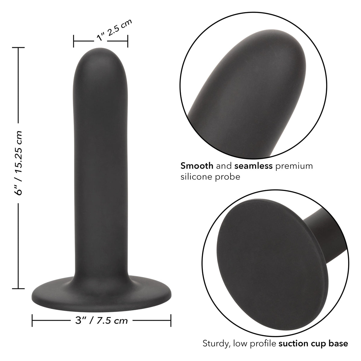 California Exotics - Boundless Smooth Pegging Probe Strap on Dildo 6" (Black) Non Realistic Dildo with suction cup (Non Vibration) 716770096135 CherryAffairs