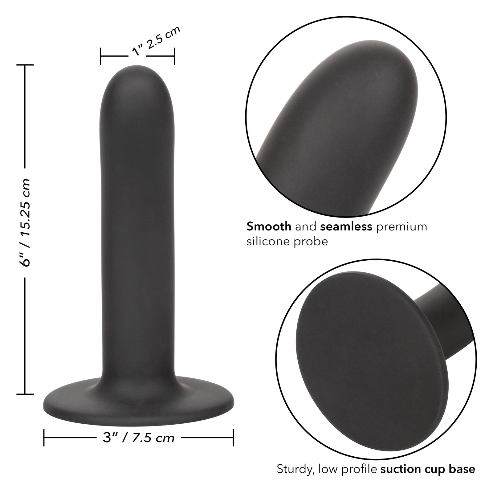 California Exotics - Boundless Smooth Pegging Probe Strap on Dildo 6" (Black) Non Realistic Dildo with suction cup (Non Vibration) 716770096135 CherryAffairs