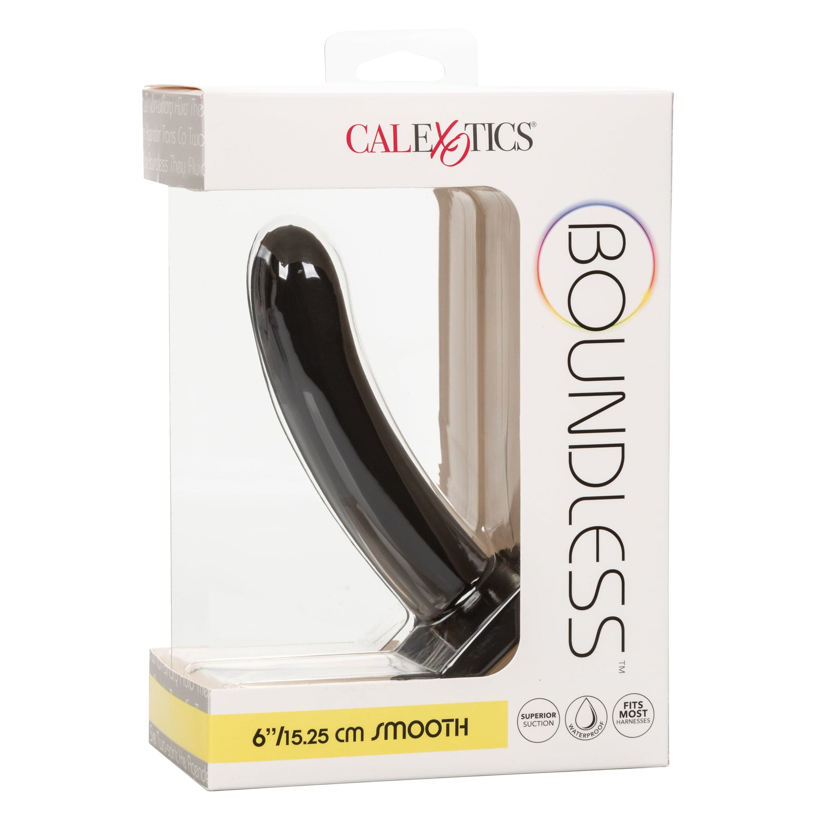 California Exotics - Boundless Smooth Pegging Probe Strap on Dildo 6" (Black) Non Realistic Dildo with suction cup (Non Vibration) 716770096135 CherryAffairs