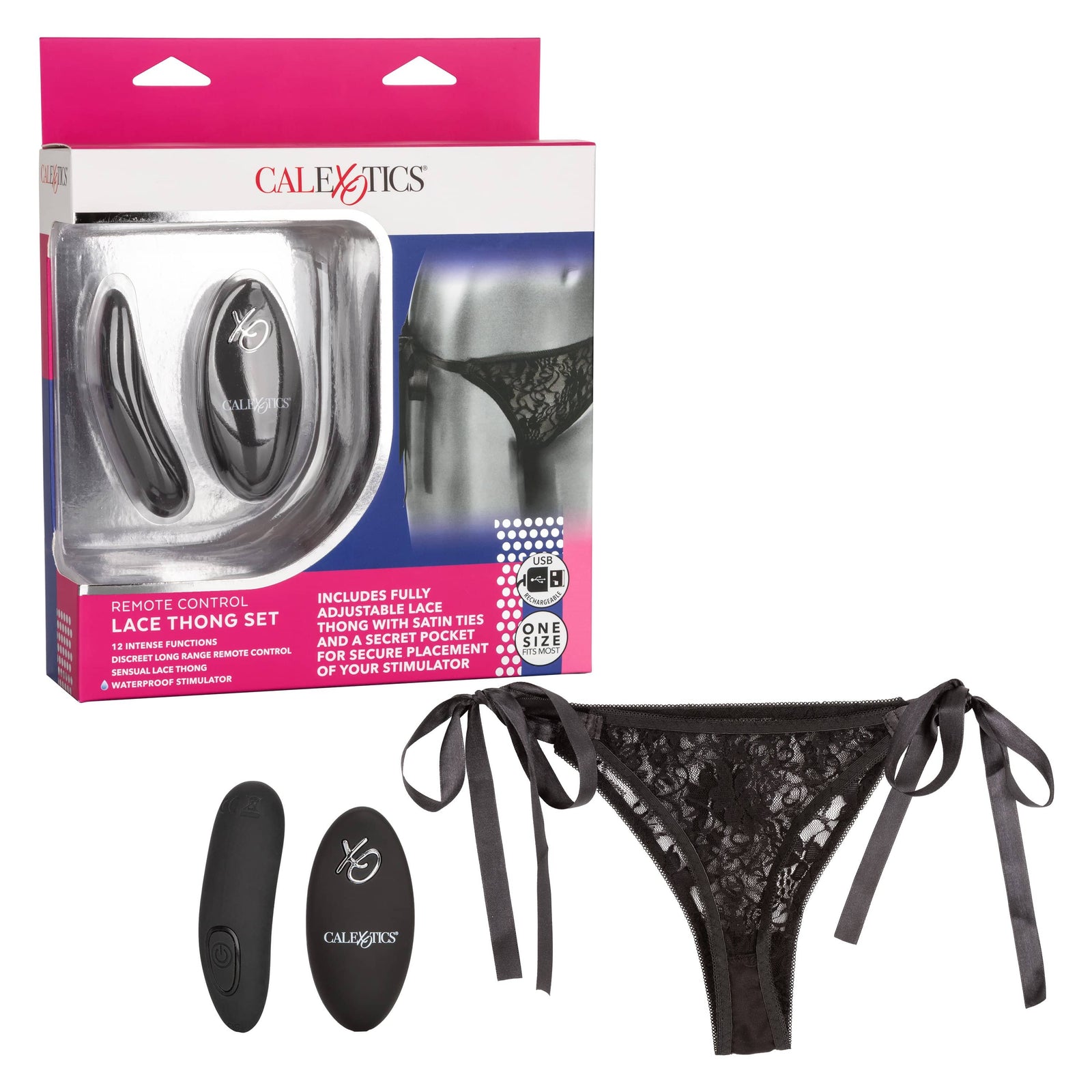 California Exotics - Remote Control Vibrating Lace Thong Set (Black) Panties Massager Remote Control (Vibration) Rechargeable 506015416 CherryAffairs