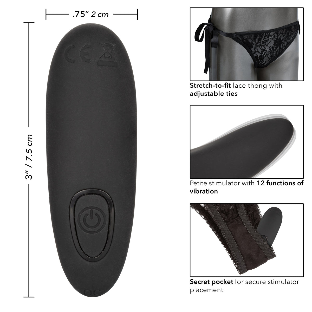 California Exotics - Remote Control Vibrating Lace Thong Set (Black) Panties Massager Remote Control (Vibration) Rechargeable 506015416 CherryAffairs