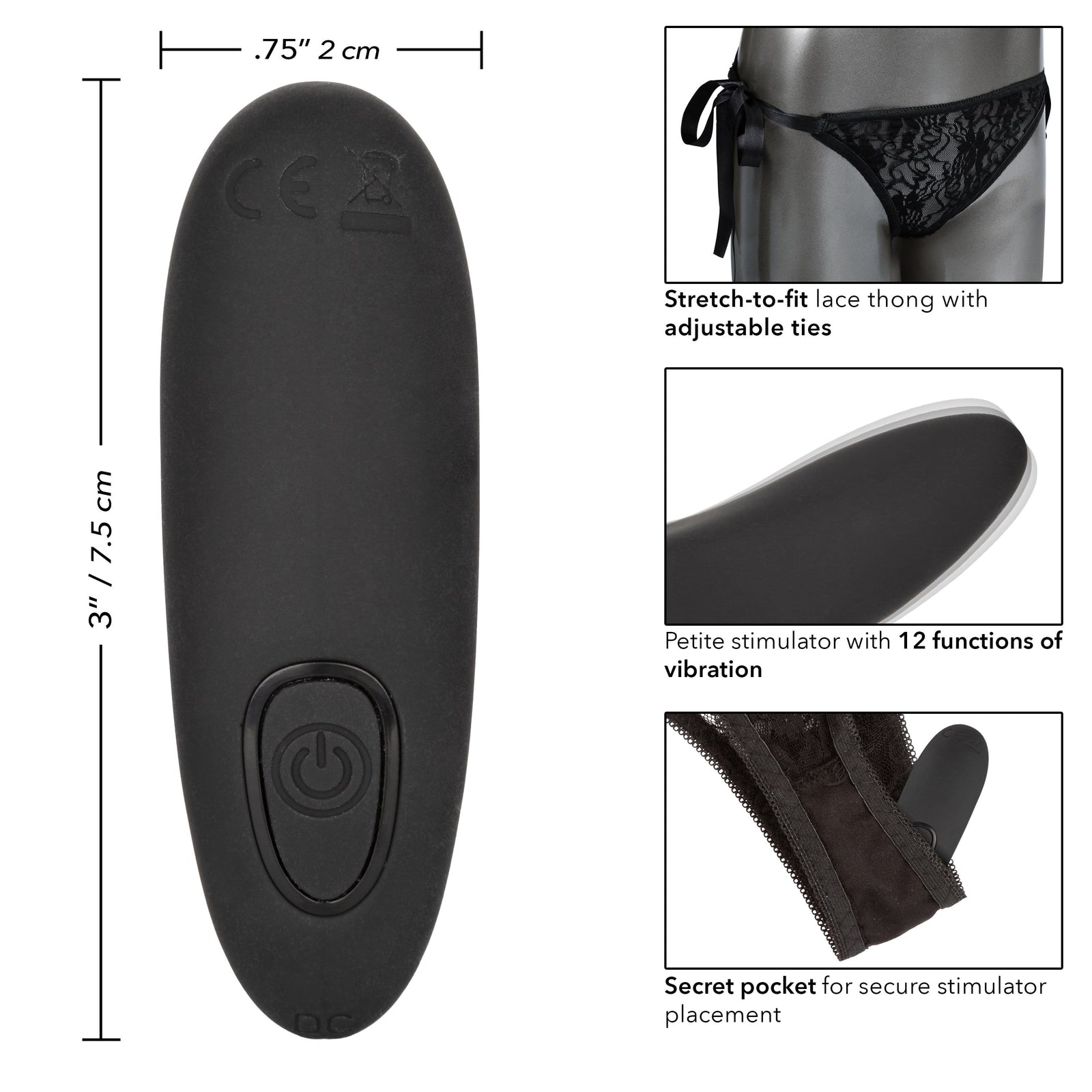 California Exotics - Remote Control Vibrating Lace Thong Set (Black) Panties Massager Remote Control (Vibration) Rechargeable 506015416 CherryAffairs