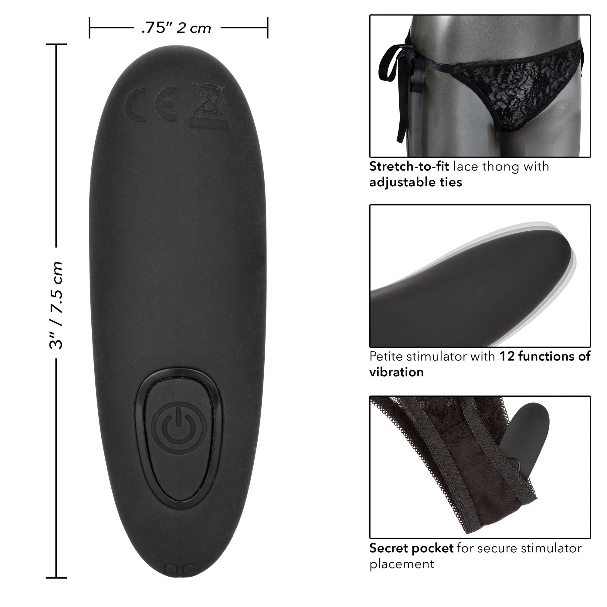 California Exotics - Remote Control Vibrating Lace Thong Set (Black) Panties Massager Remote Control (Vibration) Rechargeable 506015416 CherryAffairs