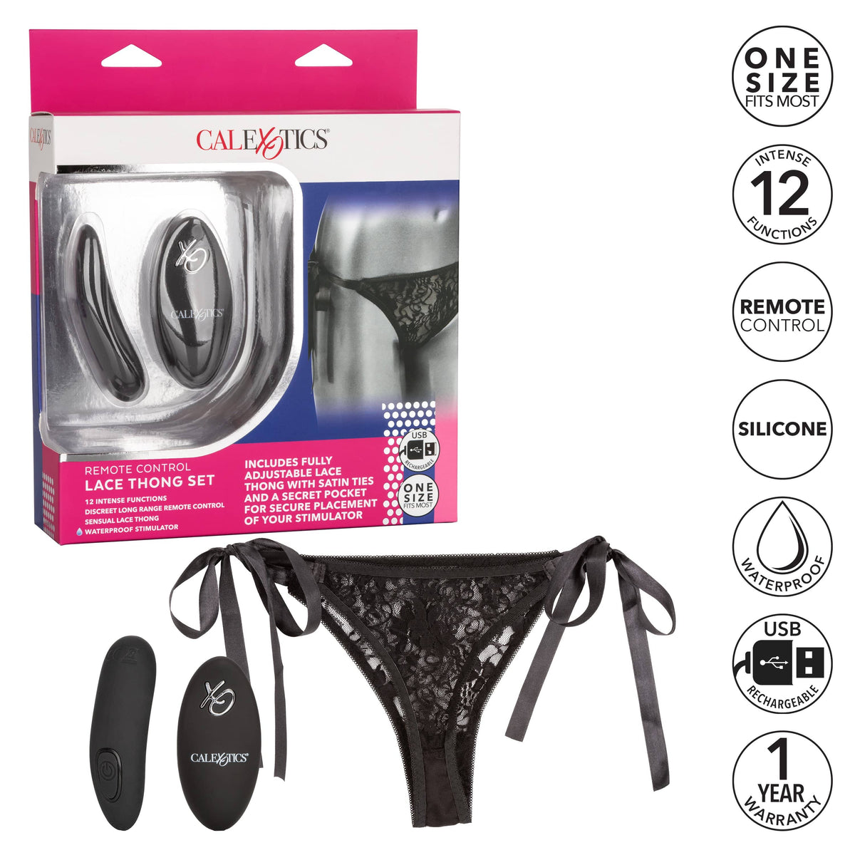 California Exotics - Remote Control Vibrating Lace Thong Set (Black) Panties Massager Remote Control (Vibration) Rechargeable 506015416 CherryAffairs