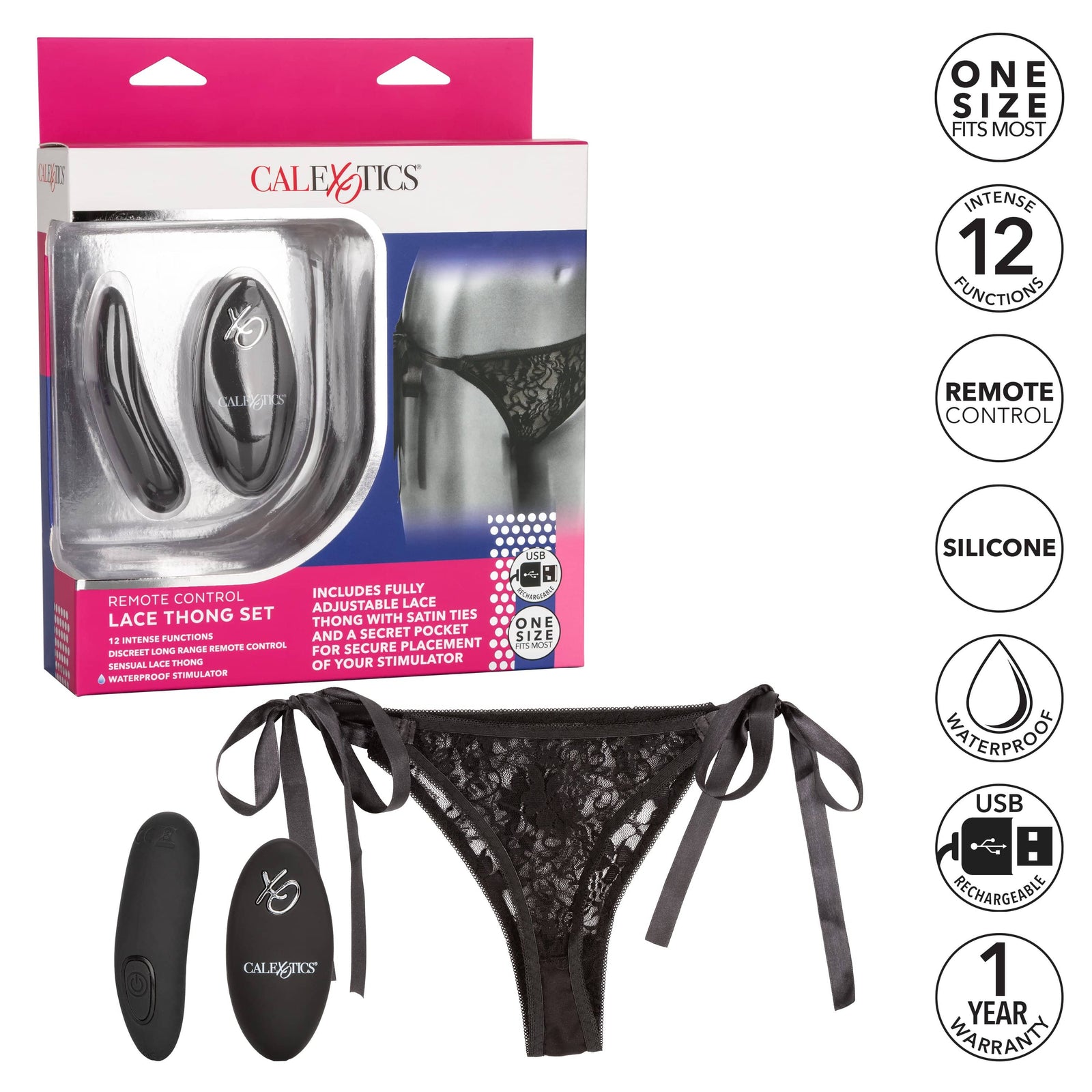 California Exotics - Remote Control Vibrating Lace Thong Set (Black) Panties Massager Remote Control (Vibration) Rechargeable 506015416 CherryAffairs