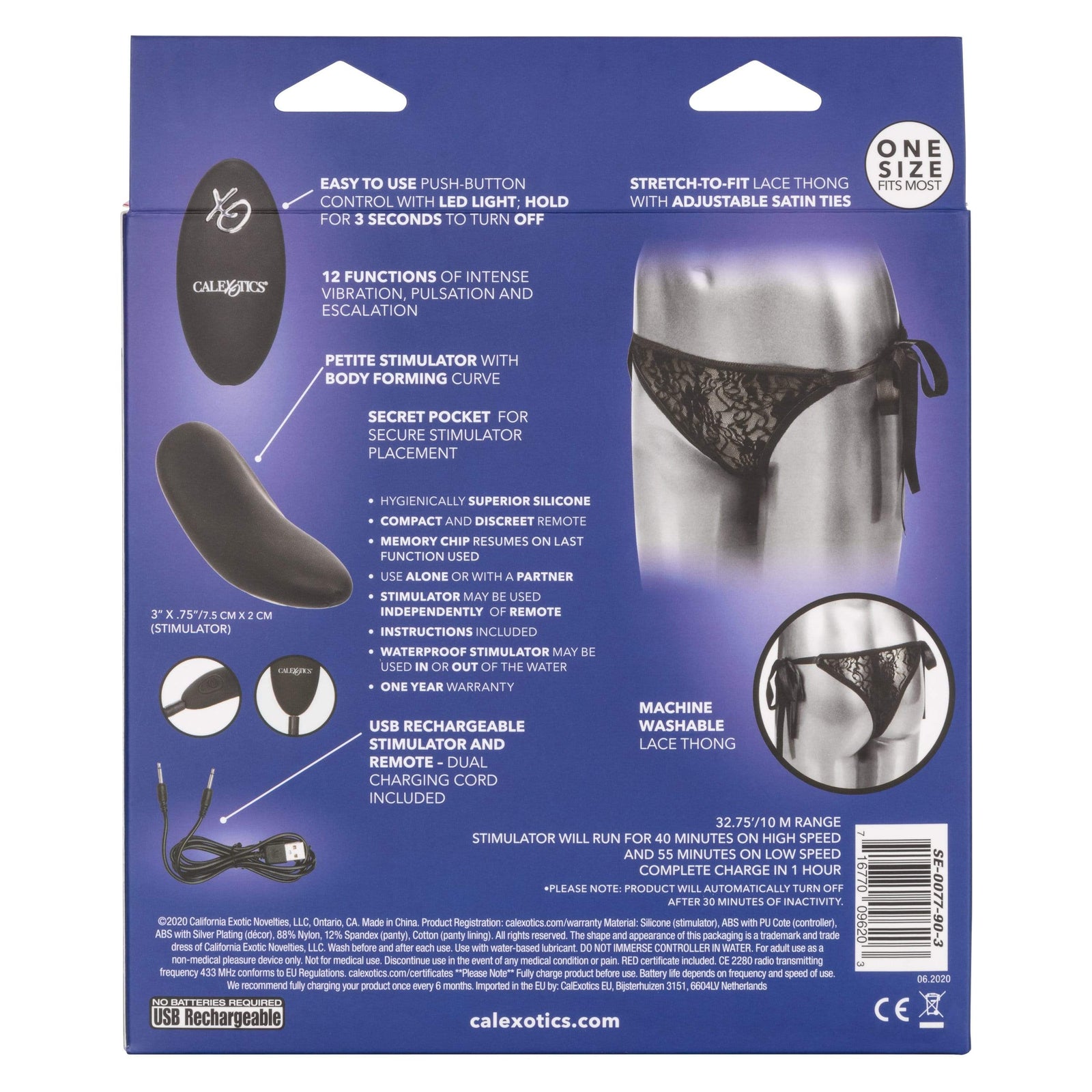 California Exotics - Remote Control Vibrating Lace Thong Set (Black) Panties Massager Remote Control (Vibration) Rechargeable 716770096203 CherryAffairs