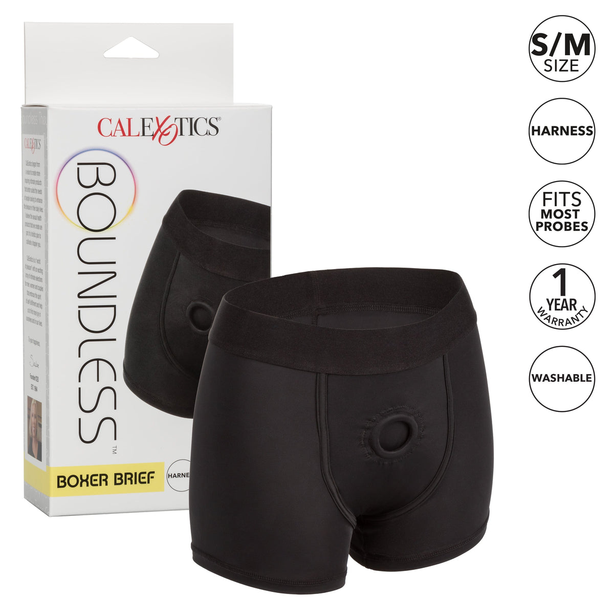 California Exotics - Boundless Boxer Brief Strap On Harness S/M (Black) Strap On w/o Dildo 716770096319 CherryAffairs