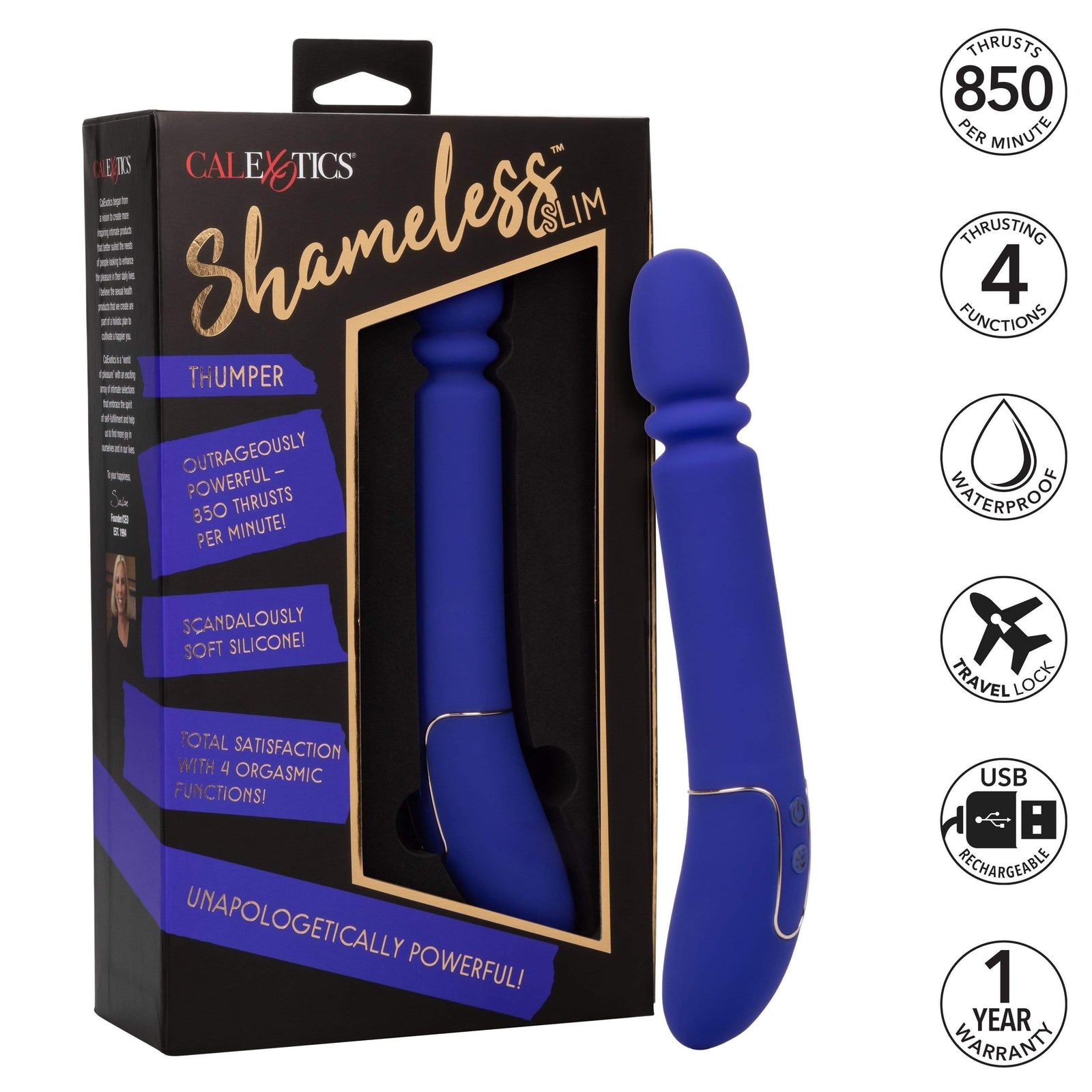 California Exotics - Shameless Slim Thumper Wand Massager (Purple) Wand Massagers (Vibration) Rechargeable 716770096777 CherryAffairs