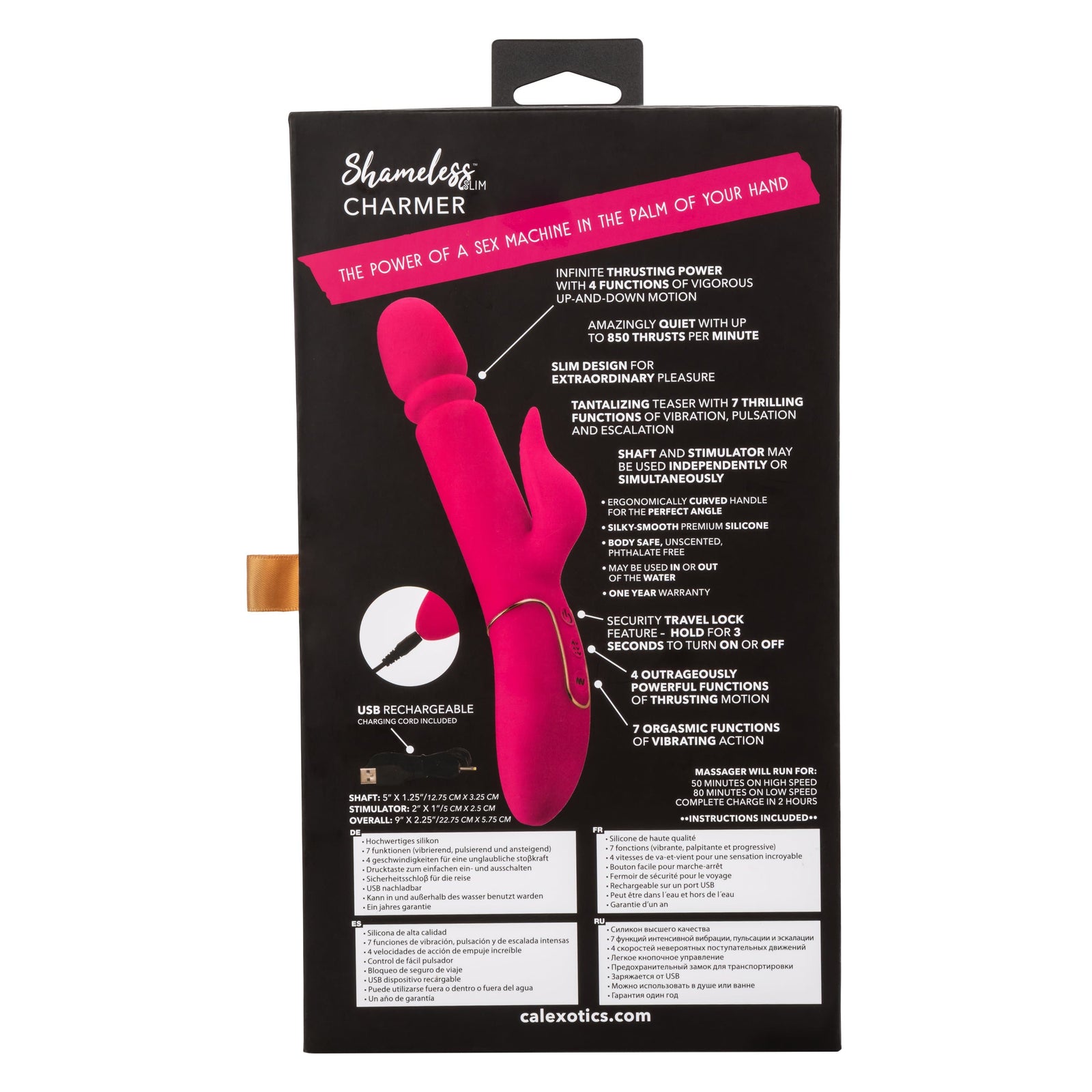 California Exotics - Shameless Slim Charmer Rabbit Vibrator (Pink) Rabbit Dildo (Vibration) Rechargeable 716770096784 CherryAffairs